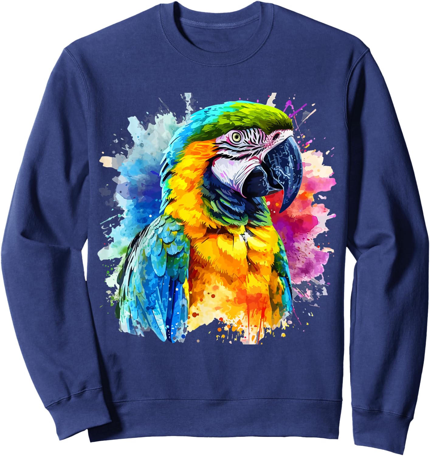 Colorful Parrot Watercolor Sweatshirt - Sweatshirt | Navy