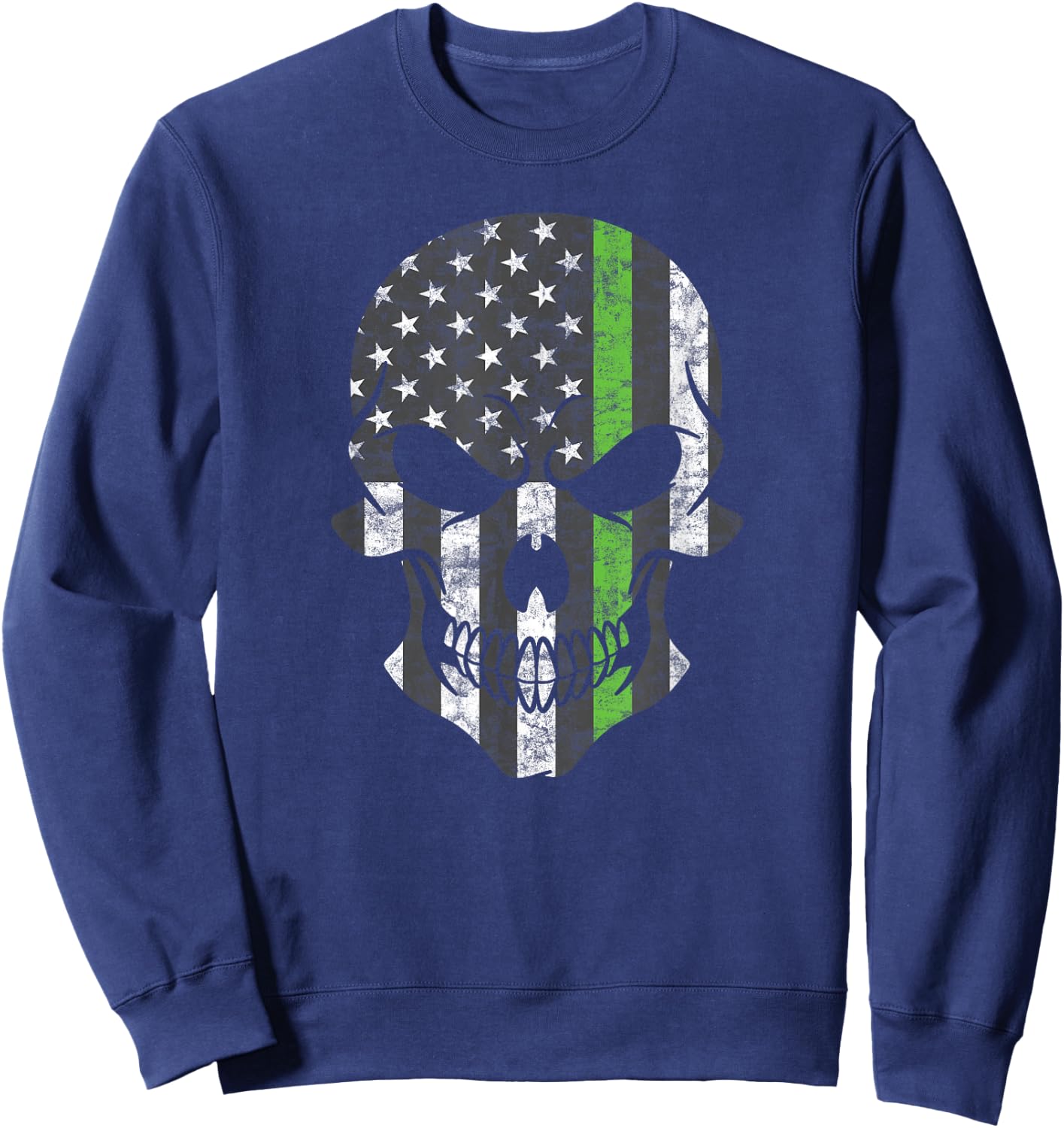 Green Thin Line USA Flag Skull Support Border Patrol Agents Sweatshirt - Sweatshirt | Navy