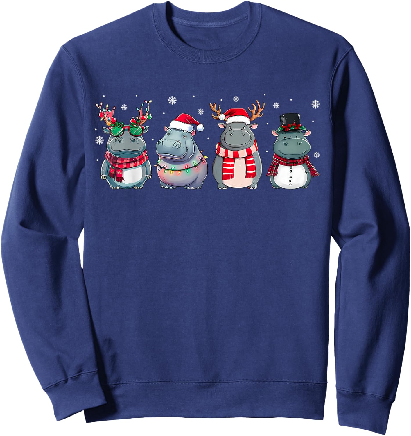 Christmas Hippopotamus Xmas Hippo Lovers Family Matching Sweatshirt - Sweatshirt | Navy