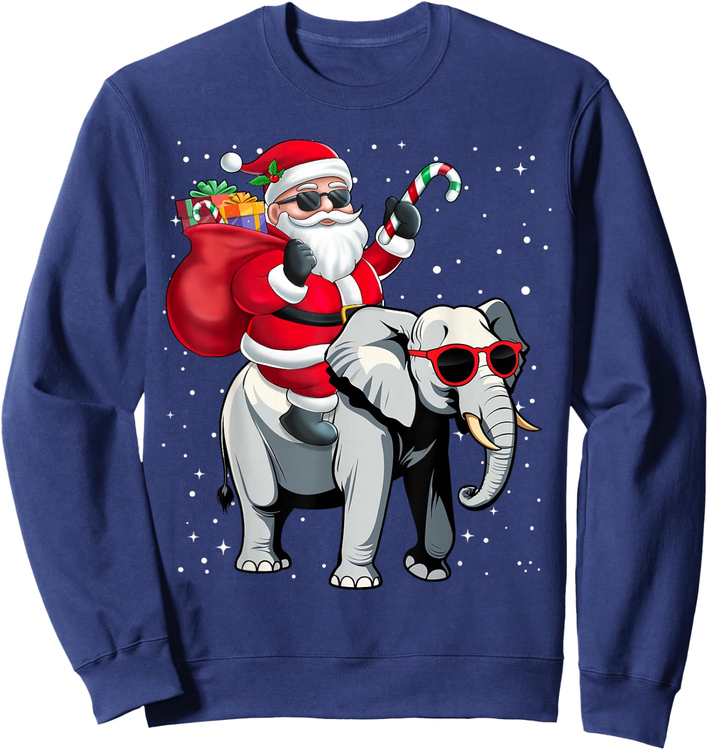 Santa Claus Riding An Elephant Christmas Boy Girl Kids Sweatshirt - Sweatshirt | Navy