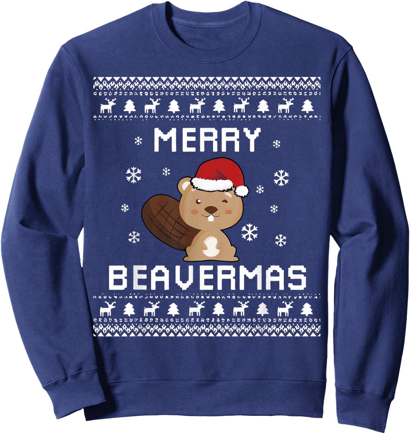 Merry Beavermas Beaver Ugly Christmas Holiday Winter Xmas Sweatshirt - Sweatshirt | Navy