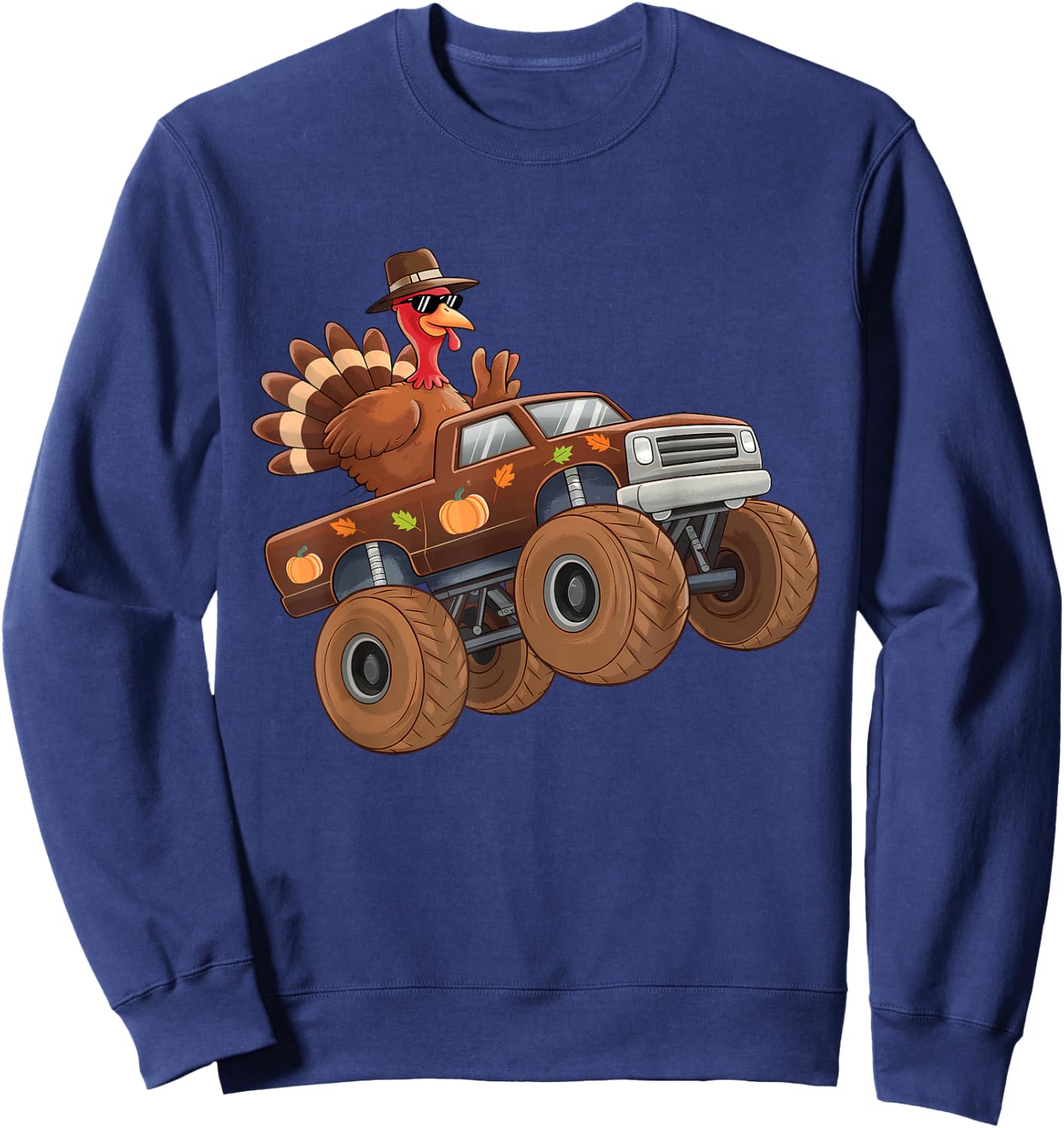 Turkey Thanksgiving Riding Monster Truck Boys Kids Sweatshirt - Sweatshirt | Navy