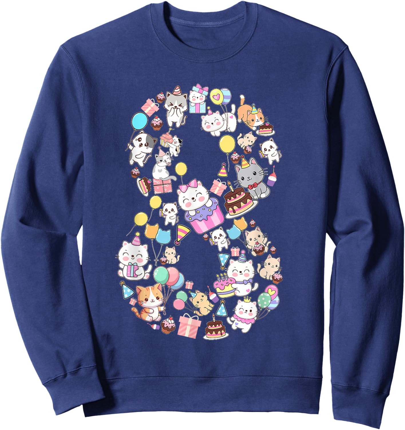 8 Year Old Cat Lover 8th Birthday Cat Animals Themed Sweatshirt - Sweatshirt | Navy