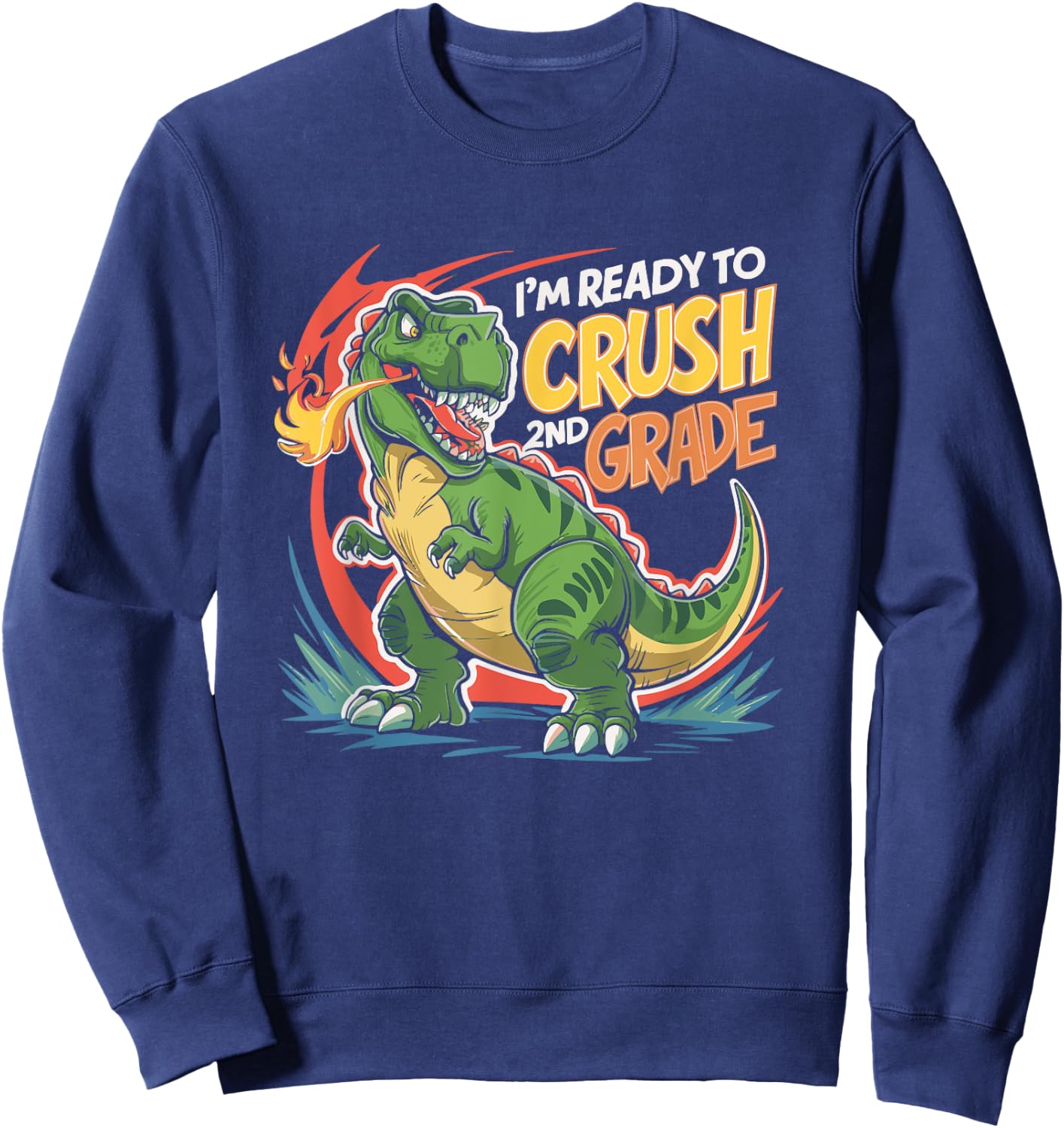 Boy Kid Ready To Crush 2nd Grade Dinosaur Back To School Sweatshirt - Sweatshirt | Navy