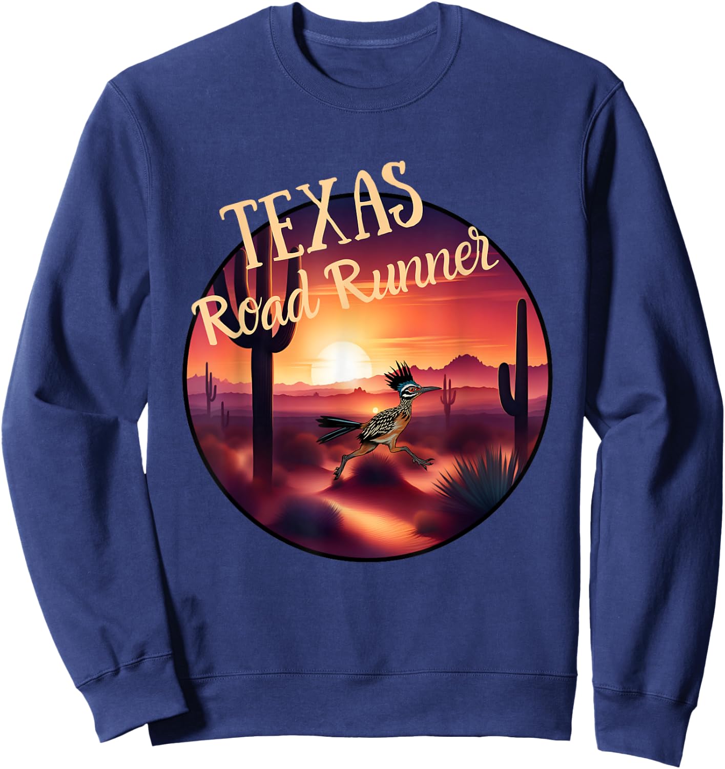 Texas Road Runner Cactus Sunset in the Desert Bird Lover Sweatshirt - Sweatshirt | Navy