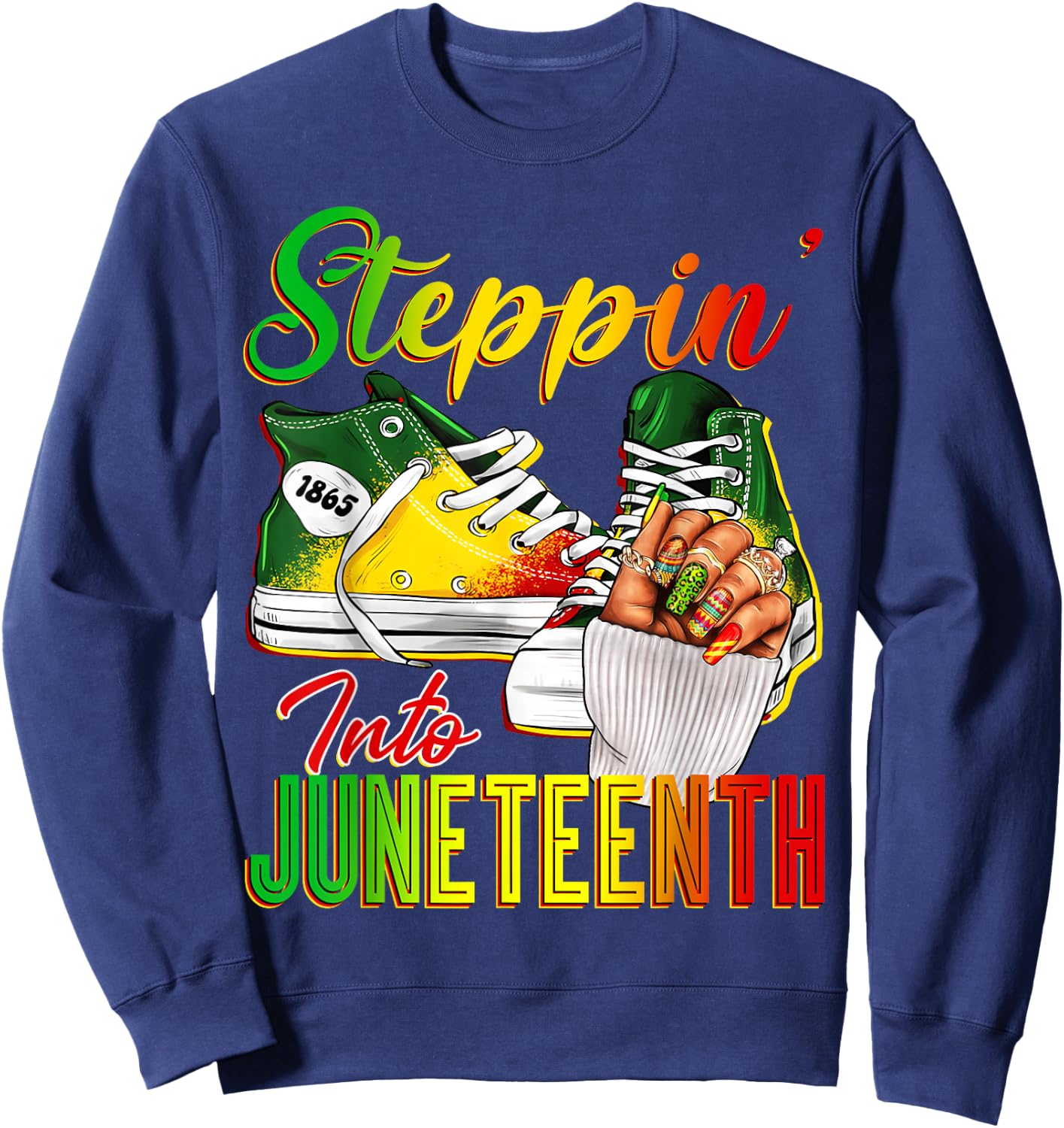 Women Steppin Into Juneteenth Afro African Sneakers Girls Sweatshirt - Sweatshirt | Navy