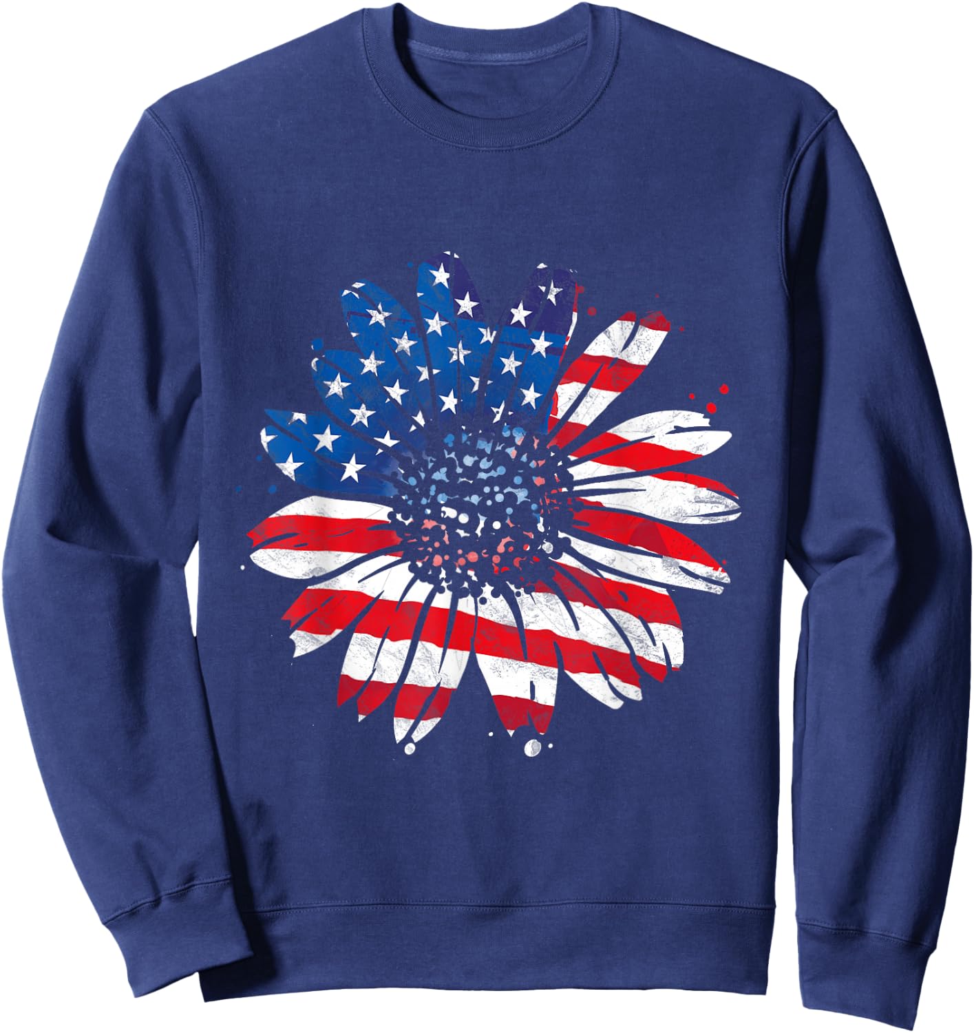 USA American Flag Vintage Sunflower Happy 4th of July Girl Sweatshirt - Sweatshirt | Navy