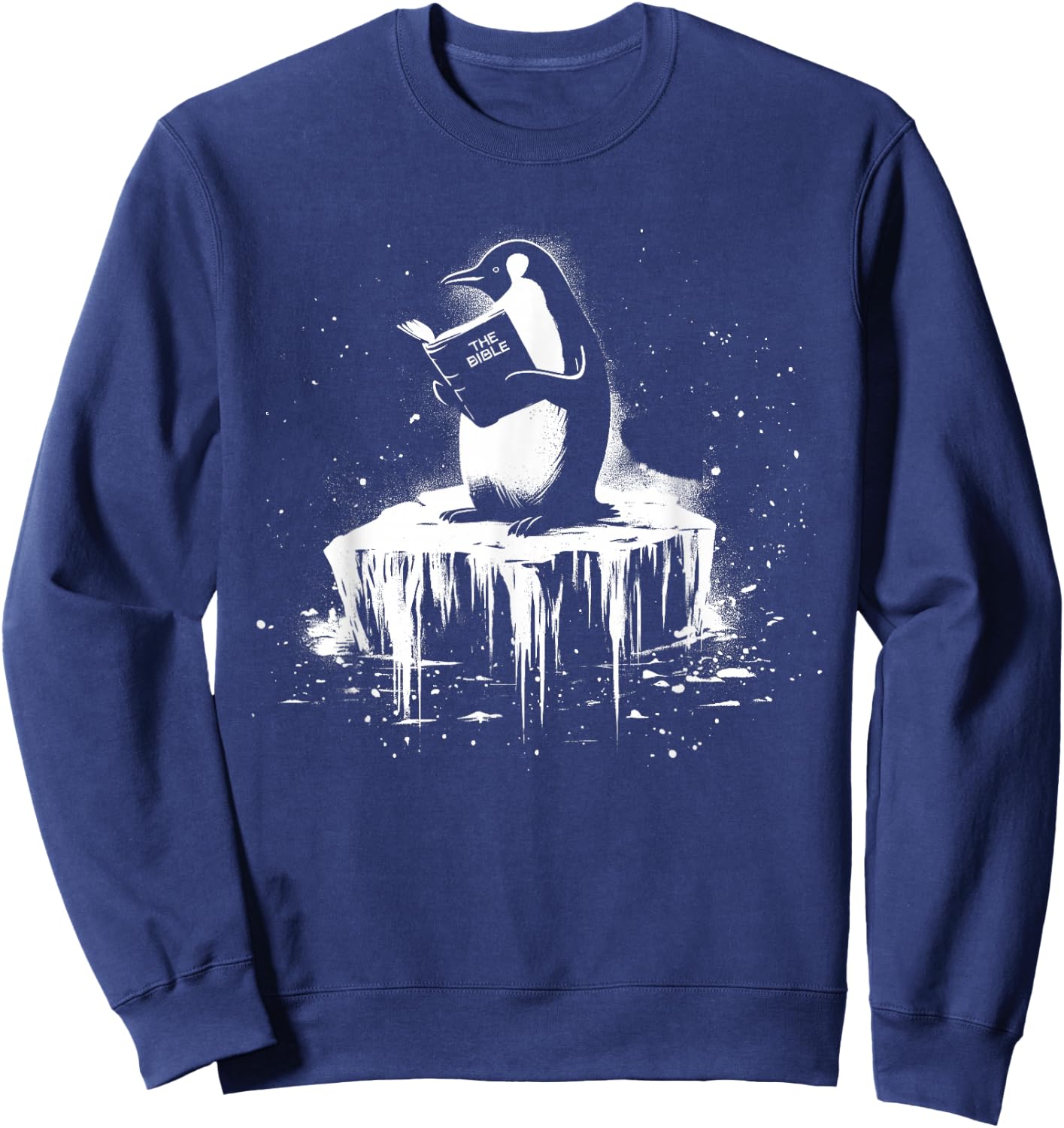 Penguin Reading The Bible - Vintage Christian Religious Sweatshirt - Sweatshirt | Navy
