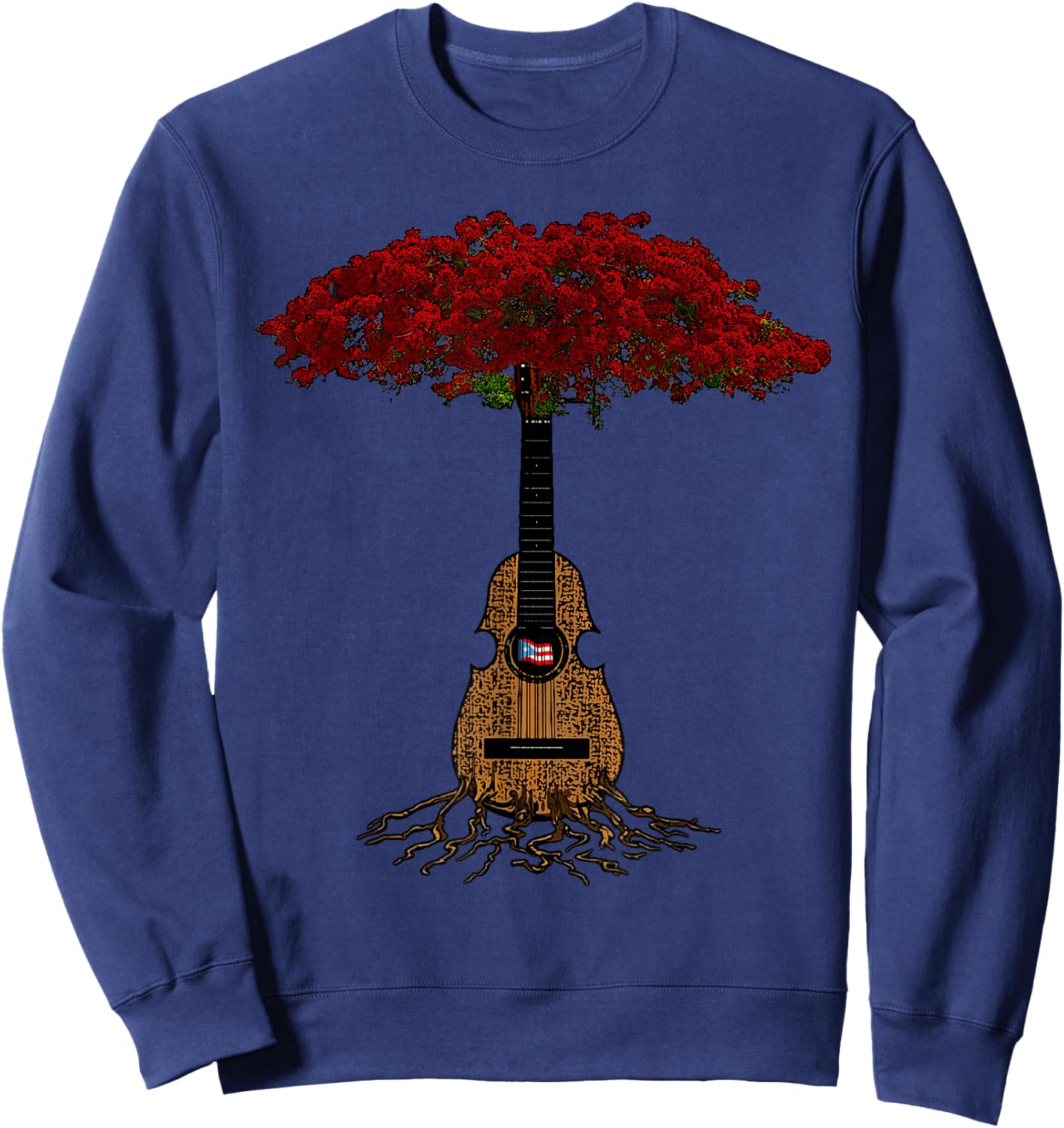 Puerto Rican Cuatro Flamboyant Tree Boricua Sweatshirt - Sweatshirt | Navy