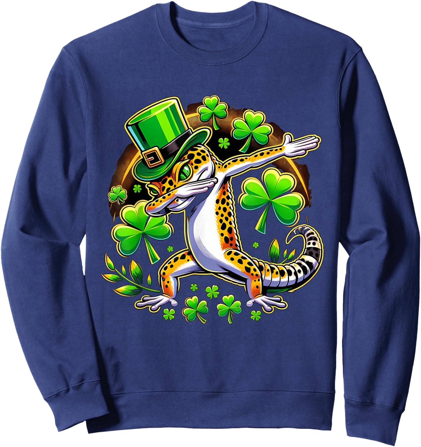 St Patricks Leprechaun Dabbing Leopard Gecko Sweatshirt - Sweatshirt | Navy