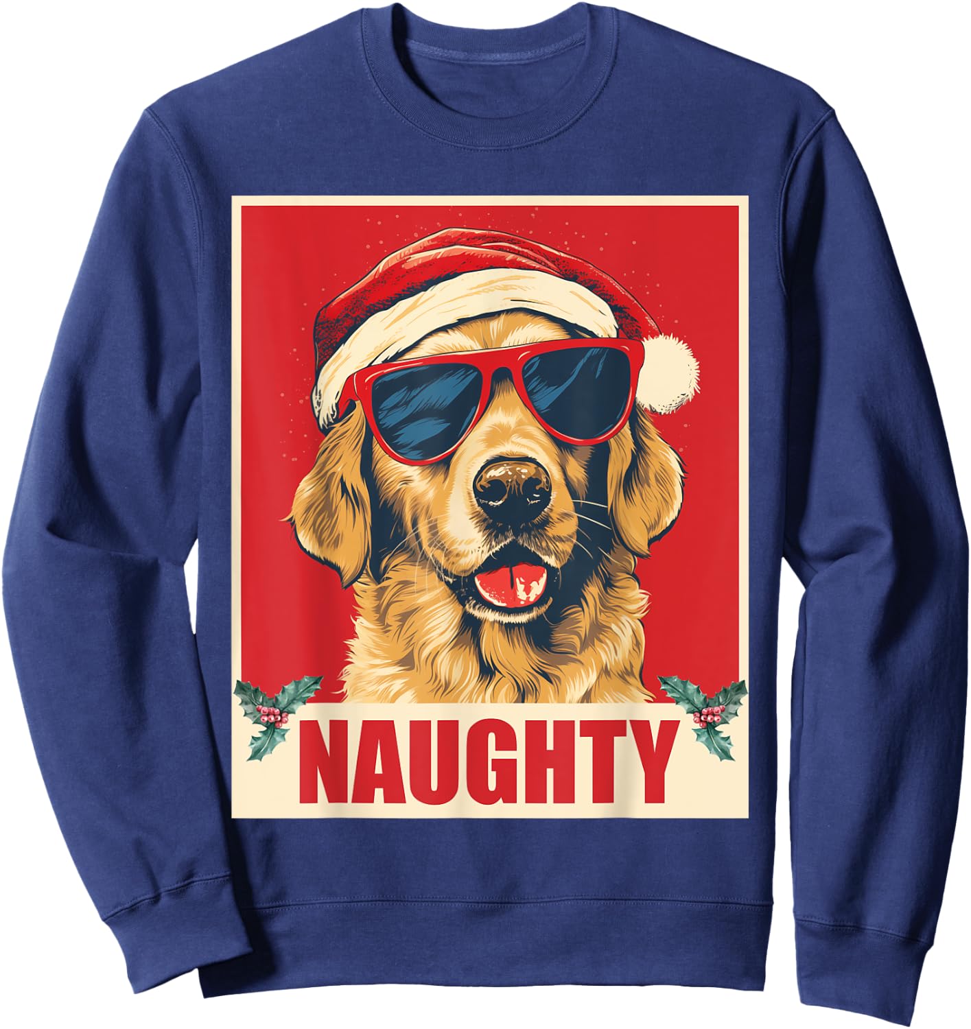 Funny Golden Retriever Christmas Naughty Vintage Sweatshirt - Sweatshirt | Navy