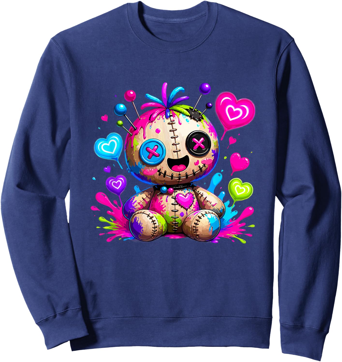 Colorful Creepy Cute Voodoo Doll Pastel Goth Hearts Sweatshirt - Sweatshirt | Navy