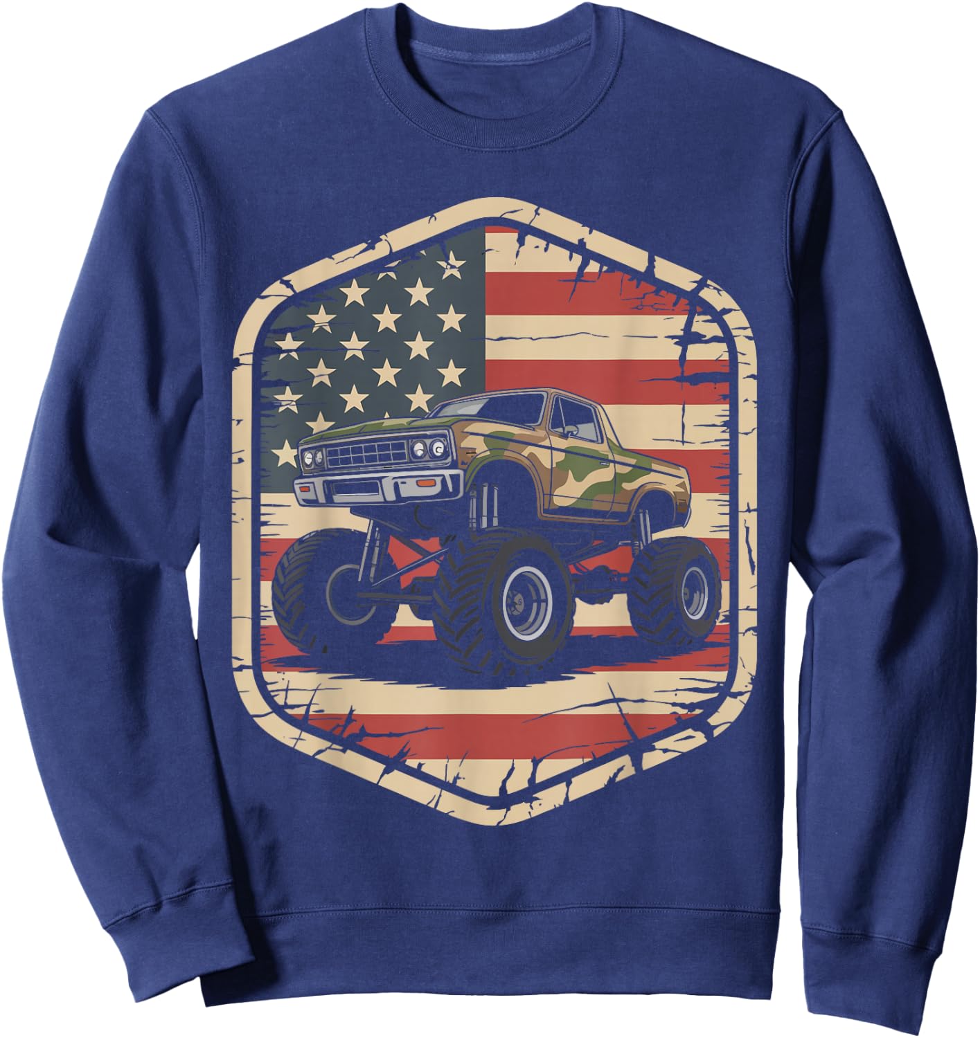 Monster Trucks USA Flag 4th July Monster Truck Sweatshirt - Sweatshirt | Navy