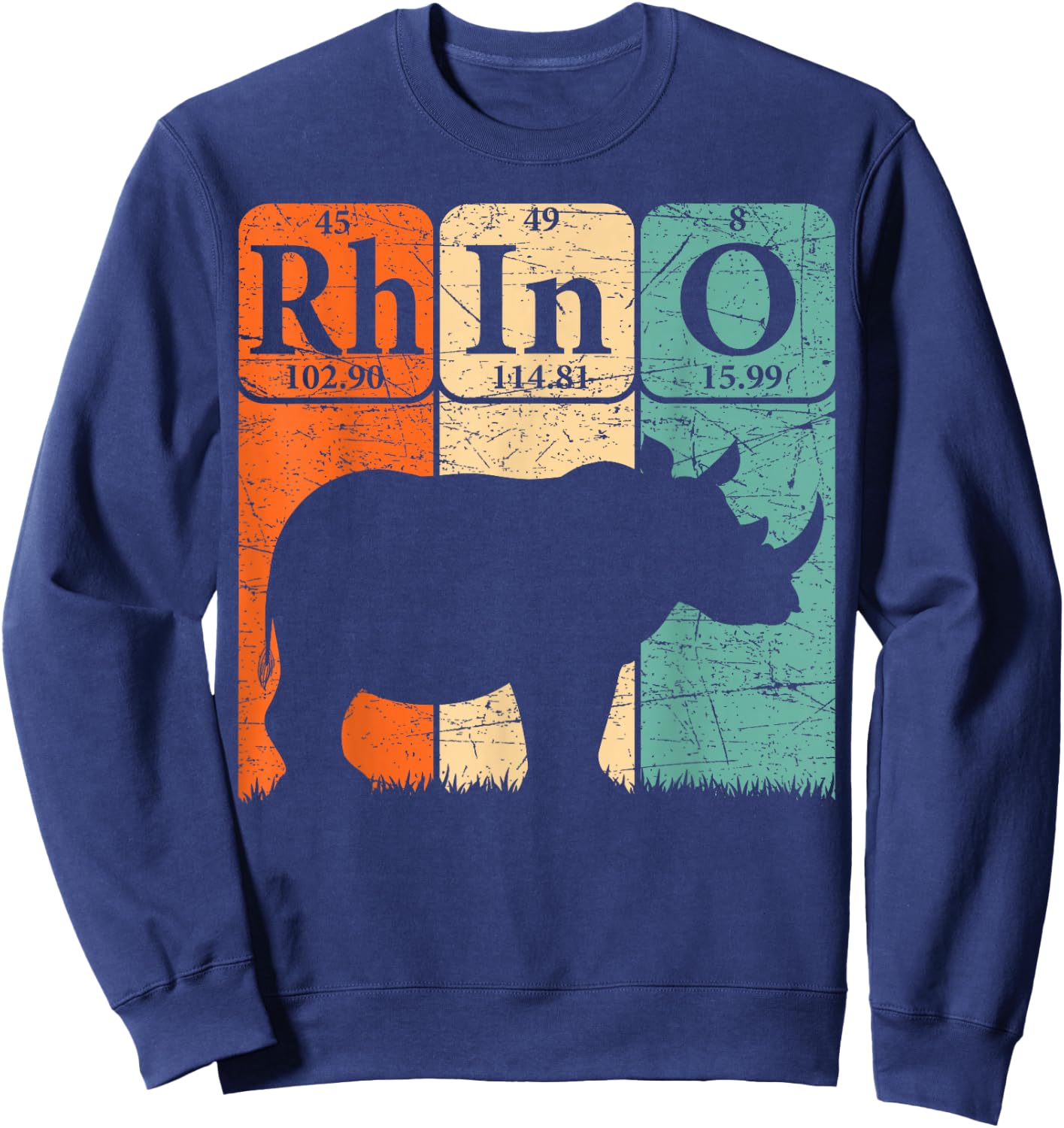 Rhino Periodic Table Elements Rhino Lover Rhinoceros Retro Sweatshirt - Sweatshirt | Navy