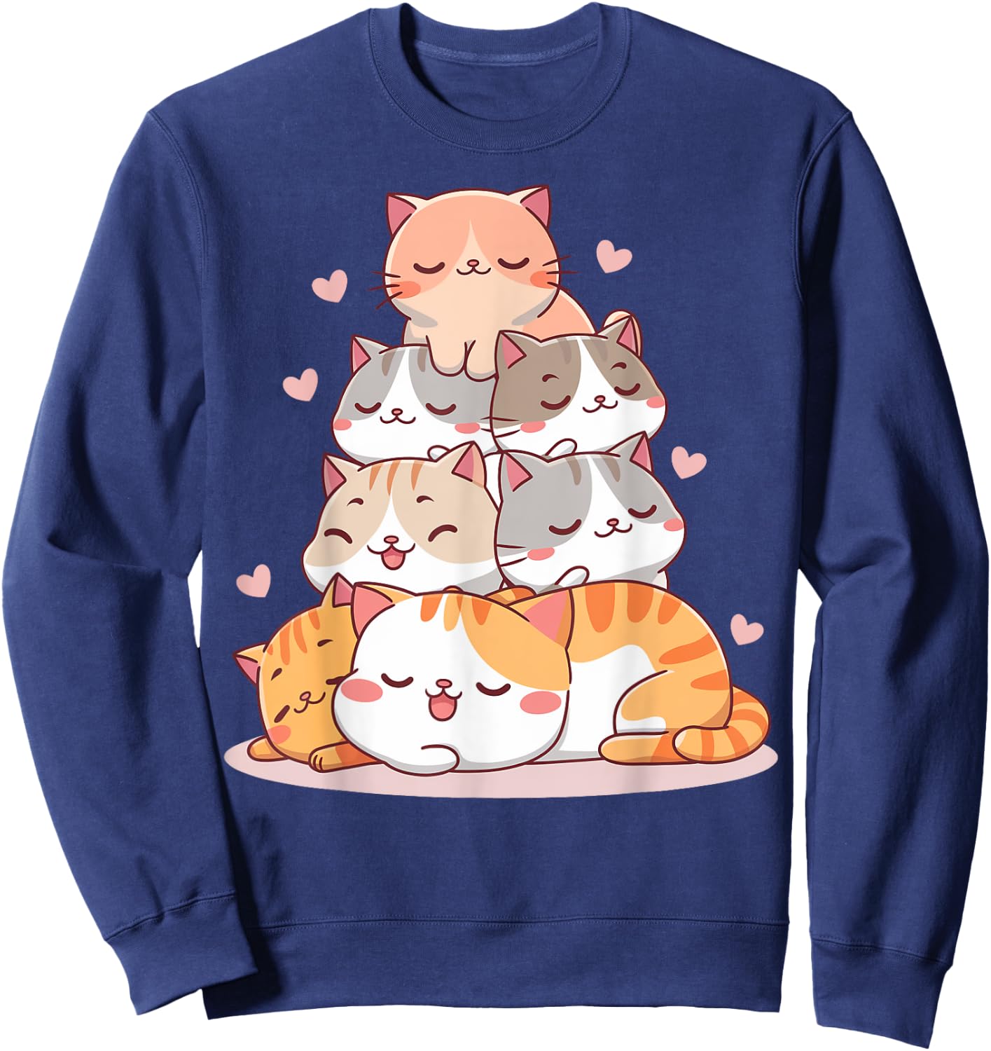 Cat Cute Kitty Anime Kawaii Gifts Women Cat Lover Sweatshirt - Sweatshirt | Navy