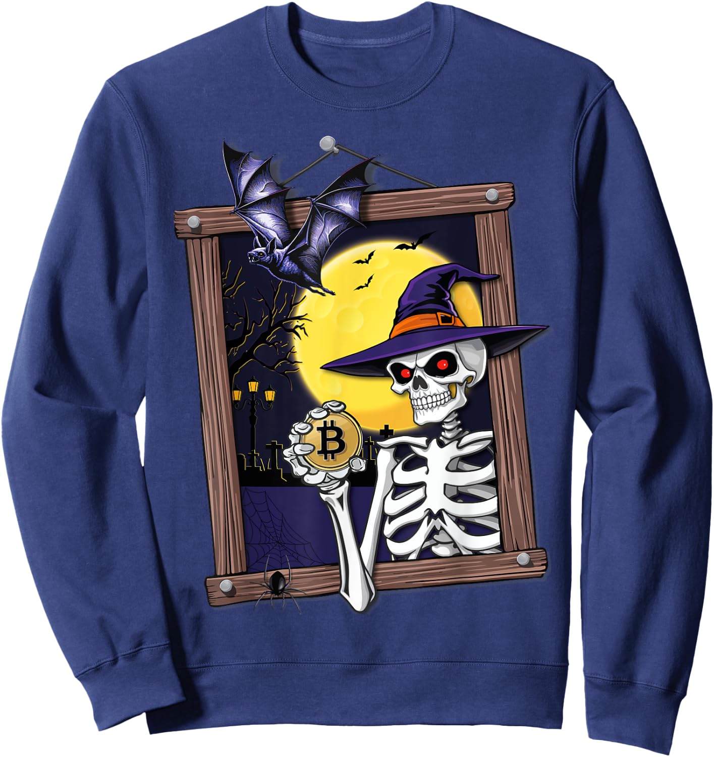 Funny Bitcoin Halloween Skeleton Spooky Crypto Sweatshirt - Sweatshirt | Navy