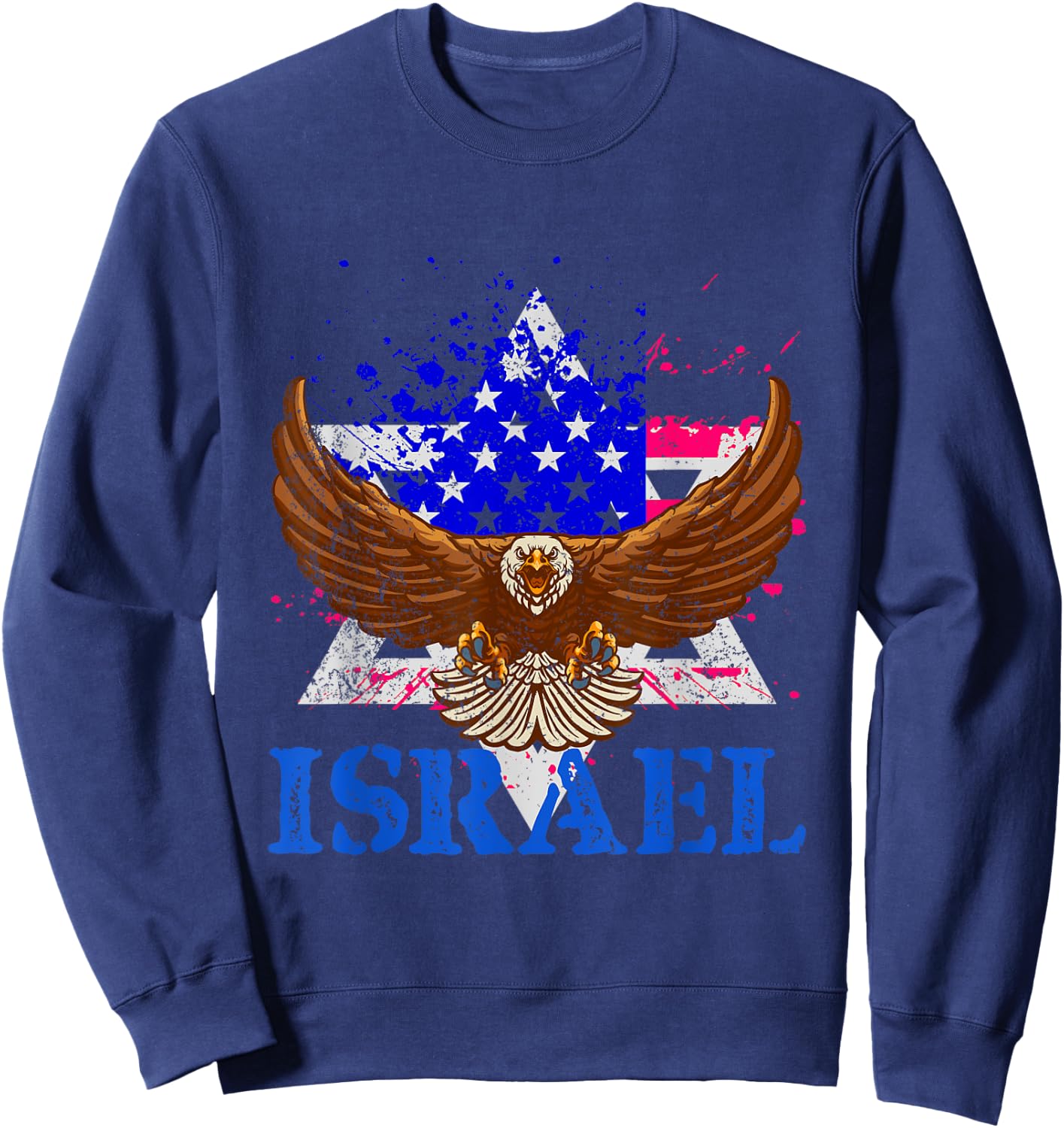 Patriotic Jewish America USA Flag Israel Sweatshirt - Sweatshirt | Navy