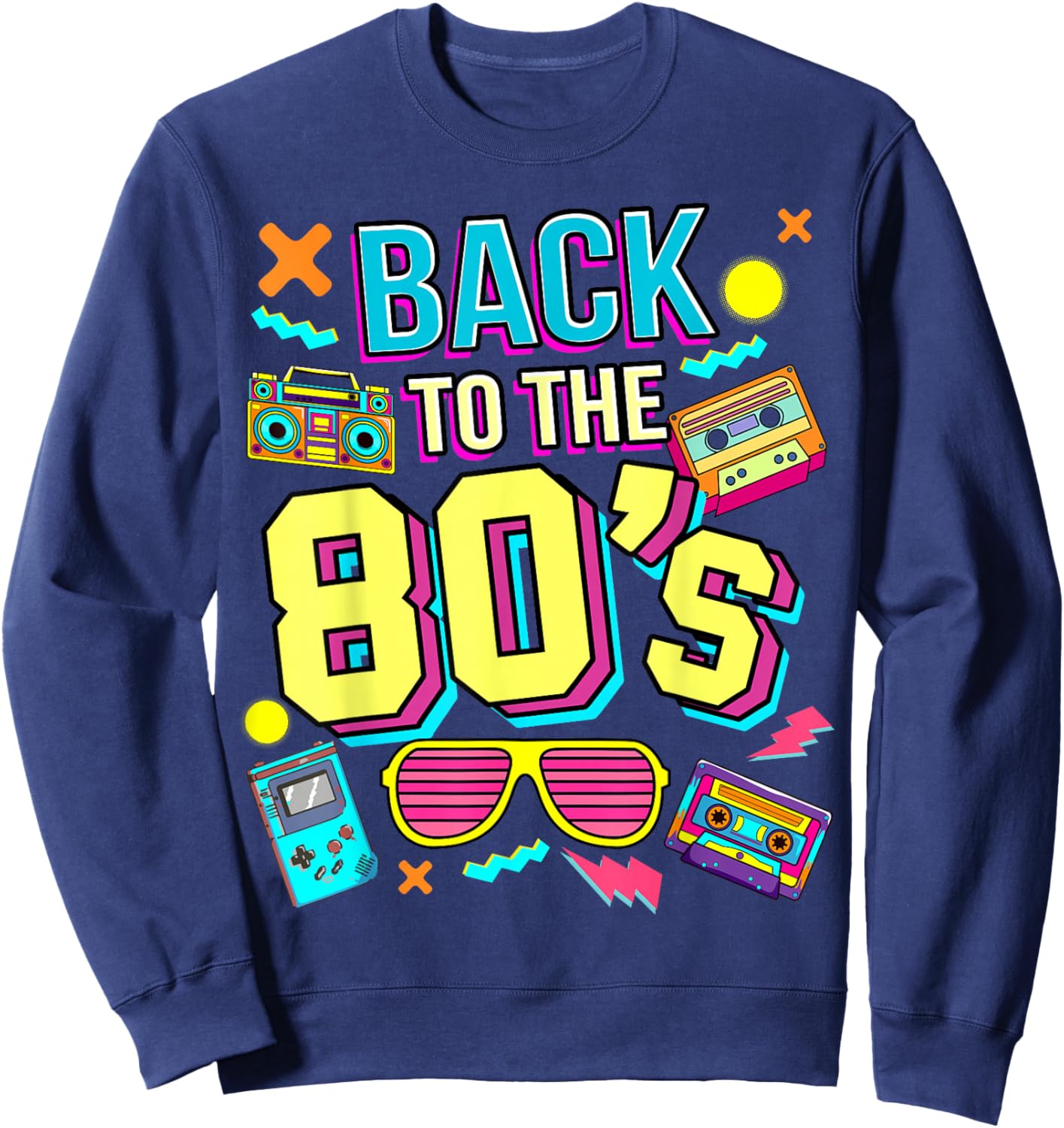 Back To 80's 1980s Vintage Retro Eighties Costume Party , black Sweatshirt - Sweatshirt | Navy