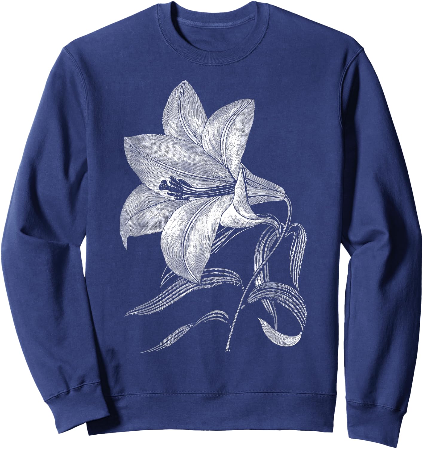 Lily Flower Retro Vintage Floral Graphic Gift - White Lily Sweatshirt - Sweatshirt | Navy