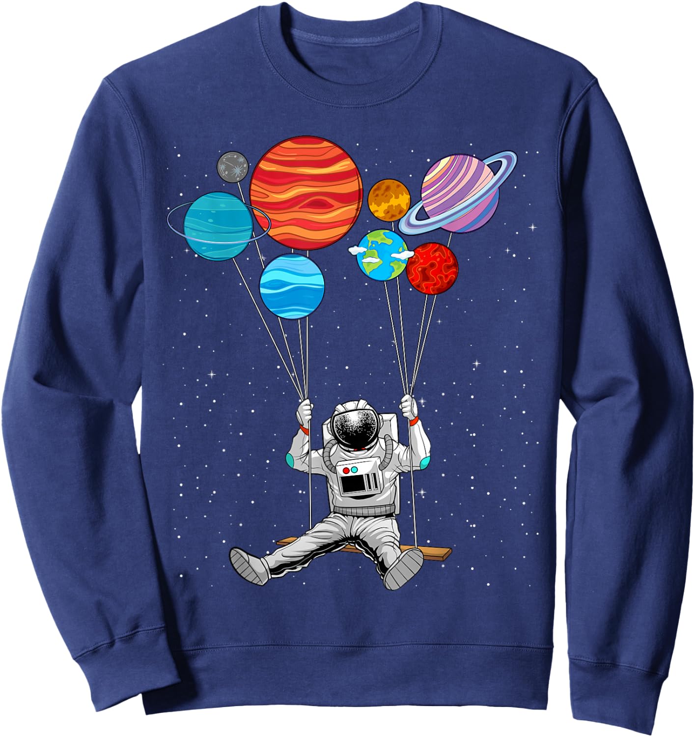 Astronaut With Planets In Hand Art Women Outer Space Sweatshirt - Sweatshirt | Navy