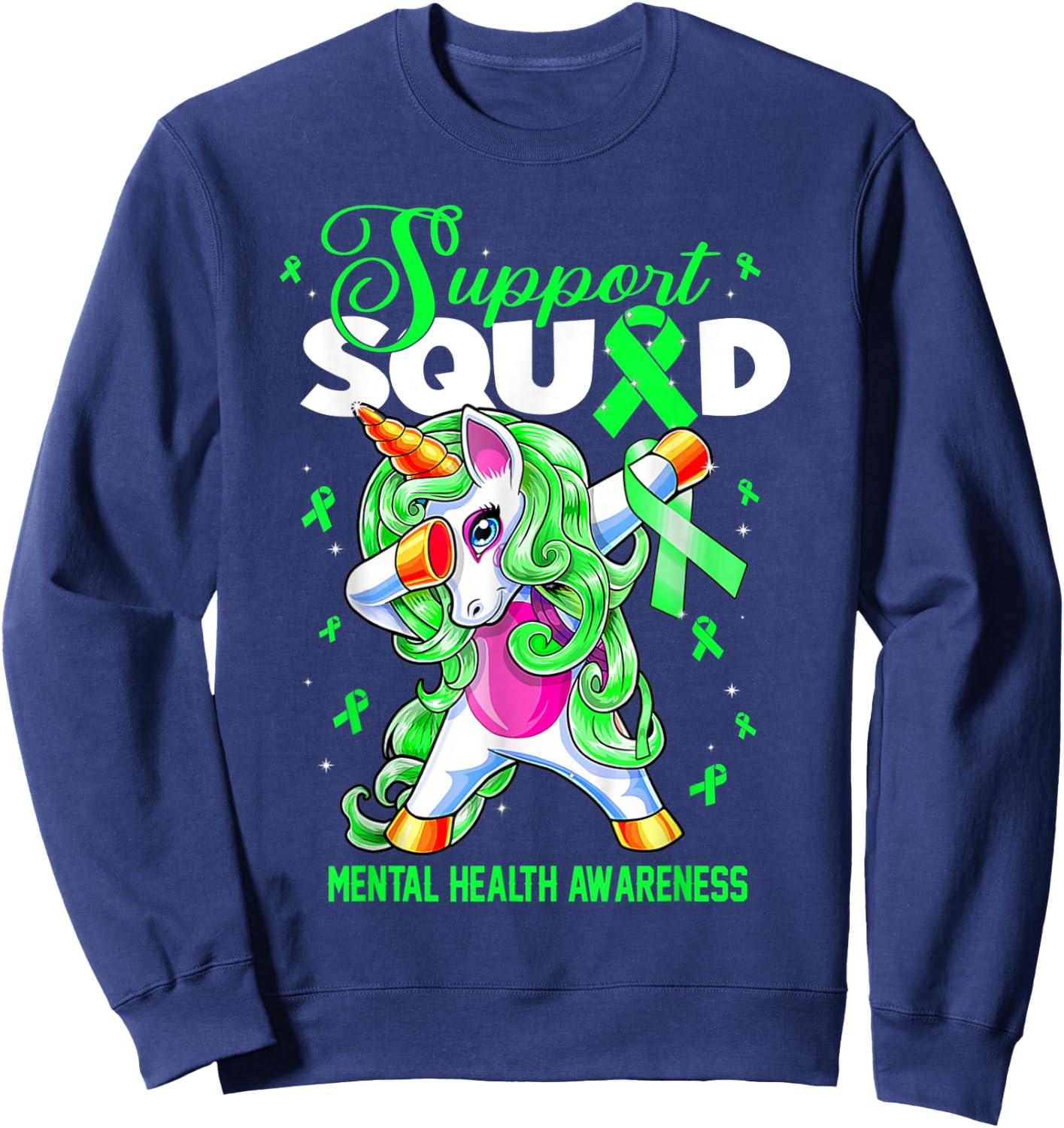 Cute Unicorn Support Squad Mental Health Awareness Month Sweatshirt - Sweatshirt | Navy