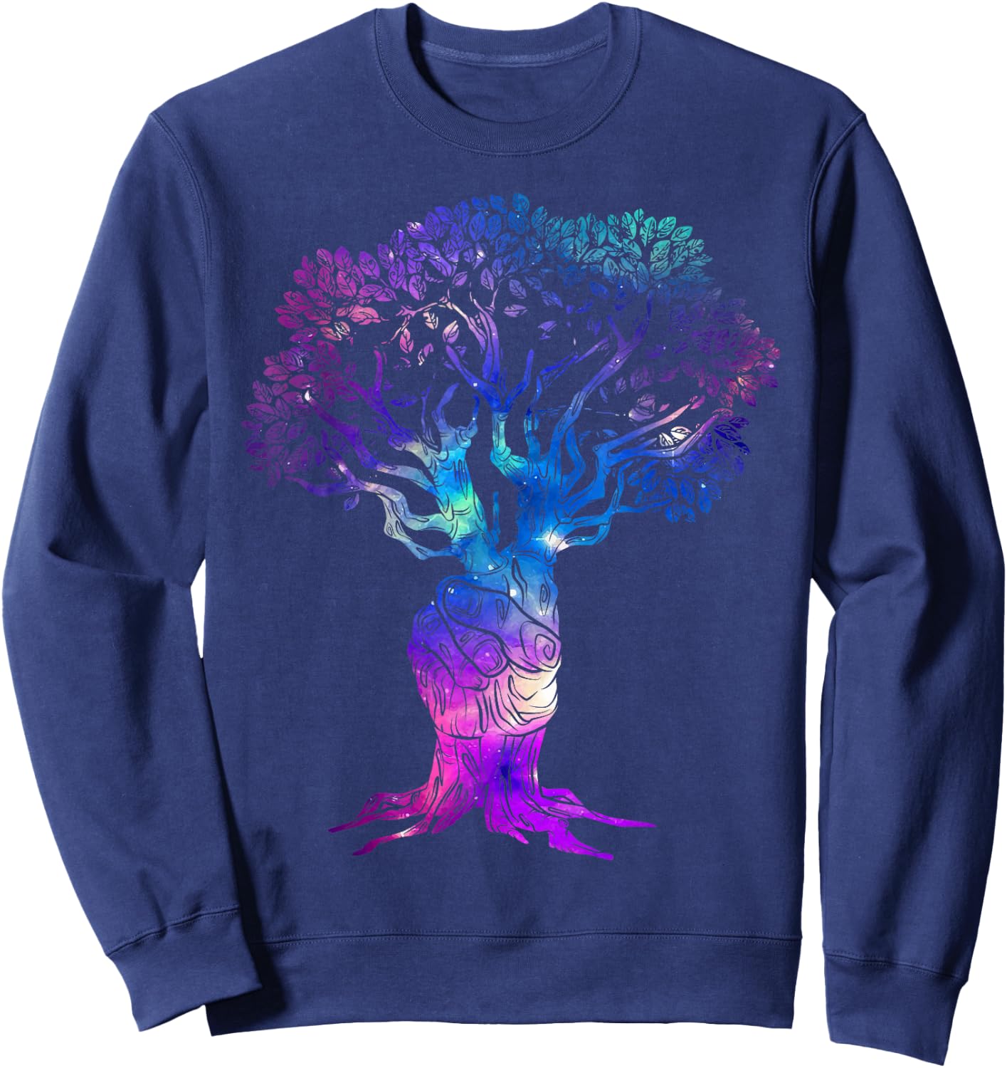 Tree of Peace Hand Sign Retro Tree of Life 60s 70s Vibe Tree Sweatshirt - Sweatshirt | Navy