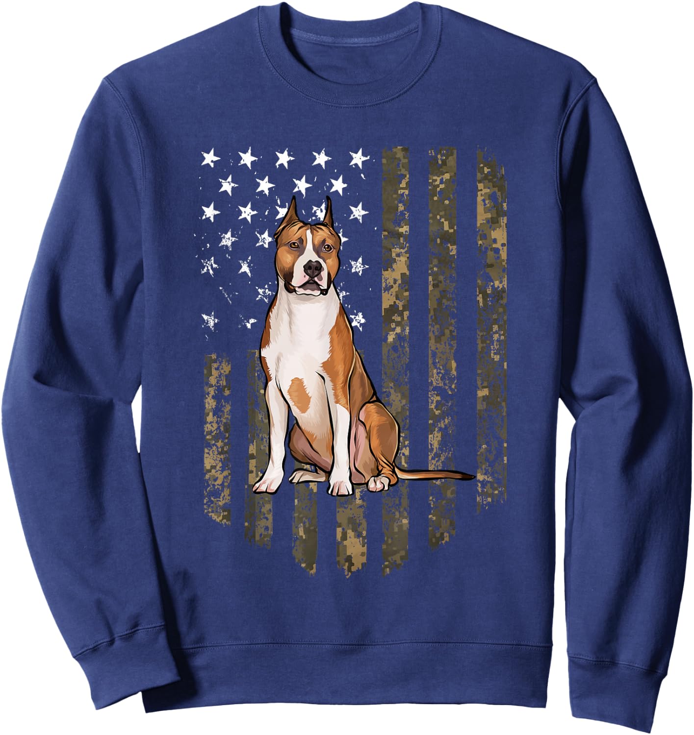 American Staffordshire Terrier Camouflage USA Flag Sweatshirt - Sweatshirt | Navy
