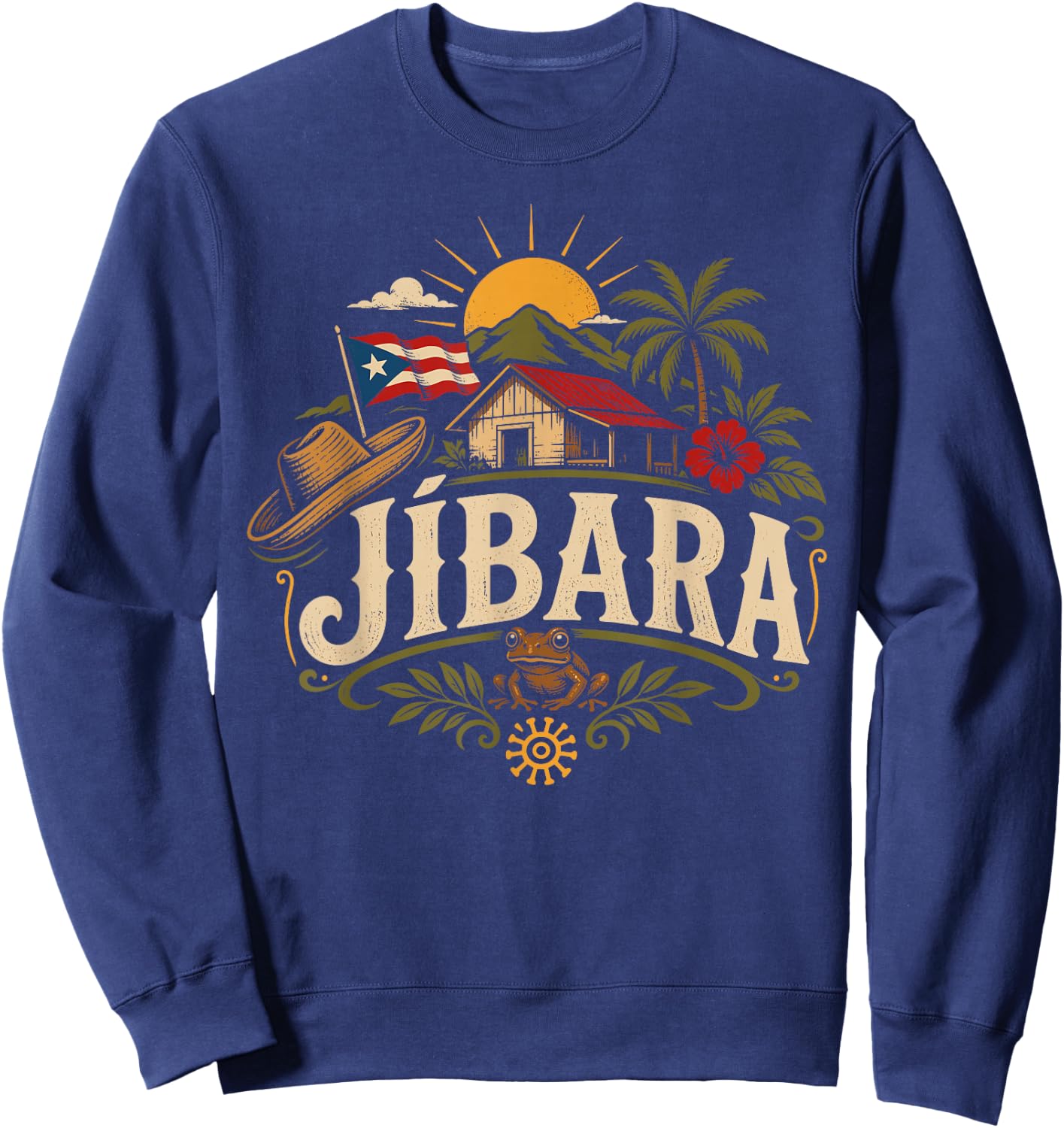 Jíbara Puerto Rico Pride Boricua Coquí Heritage Roots Sweatshirt - Sweatshirt | Navy
