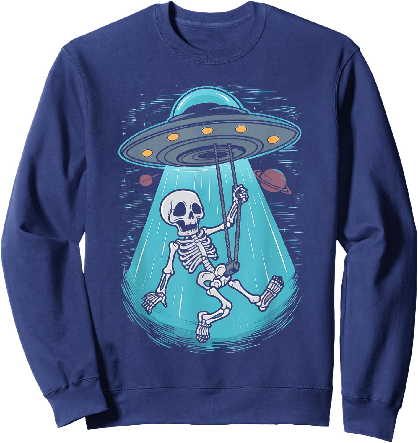 Skeleton Alien UFO Beam Swing Boys Girts Halloween Graphic Sweatshirt - Sweatshirt | Navy