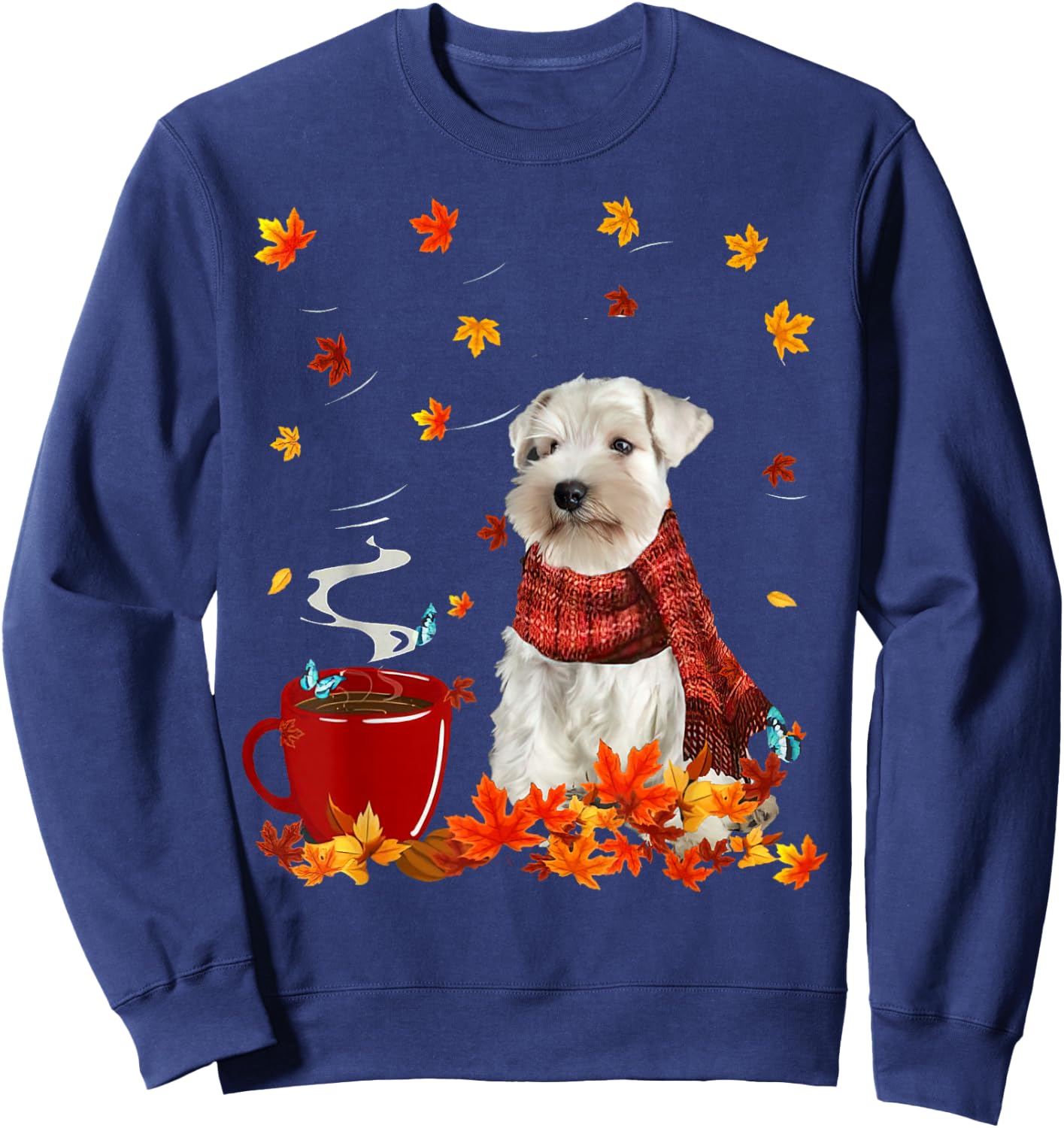 Schnauzer Fall Red Scarf Autumn Leaf For Dog Lover Men Women Sweatshirt - Sweatshirt | Navy