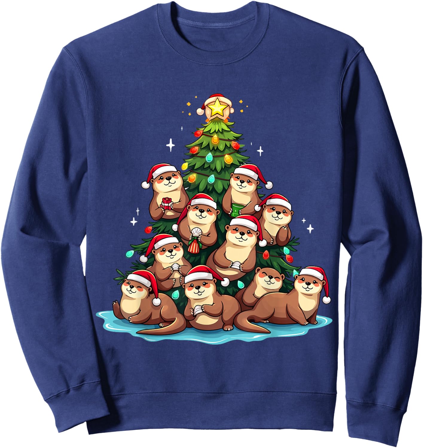 Otter Christmas Tree Funny Water Weasel Holiday Sweatshirt - Sweatshirt | Navy