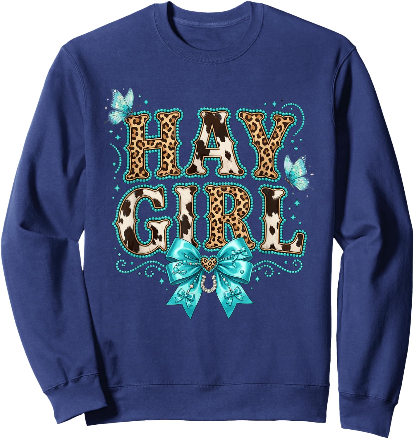 Cowgirl Leopard Cow Print Sweatshirt - Sweatshirt | Navy