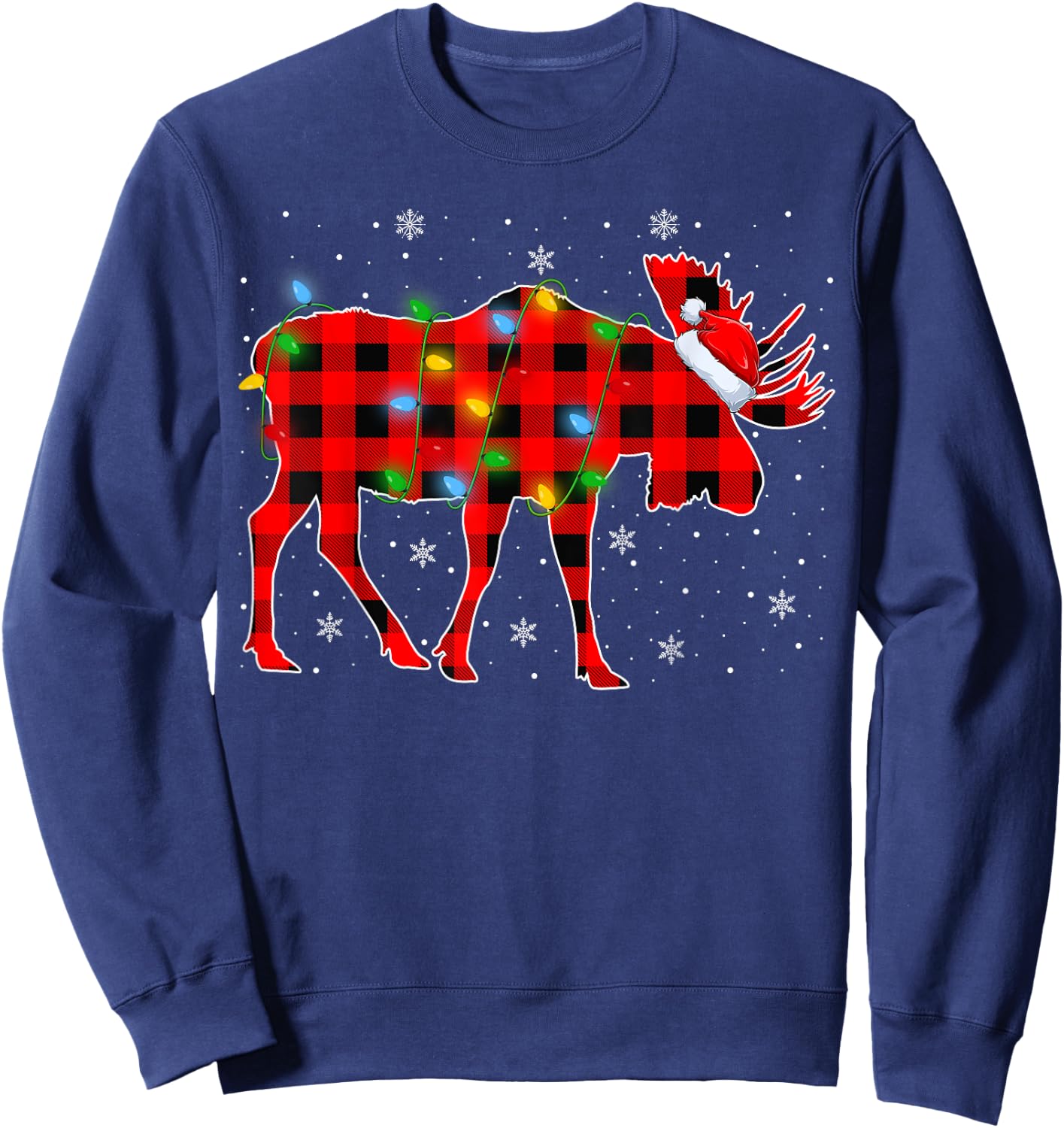 Moose Xmas Lighting Buffalo Plaid Moose Christmas Pajama Sweatshirt - Sweatshirt | Navy