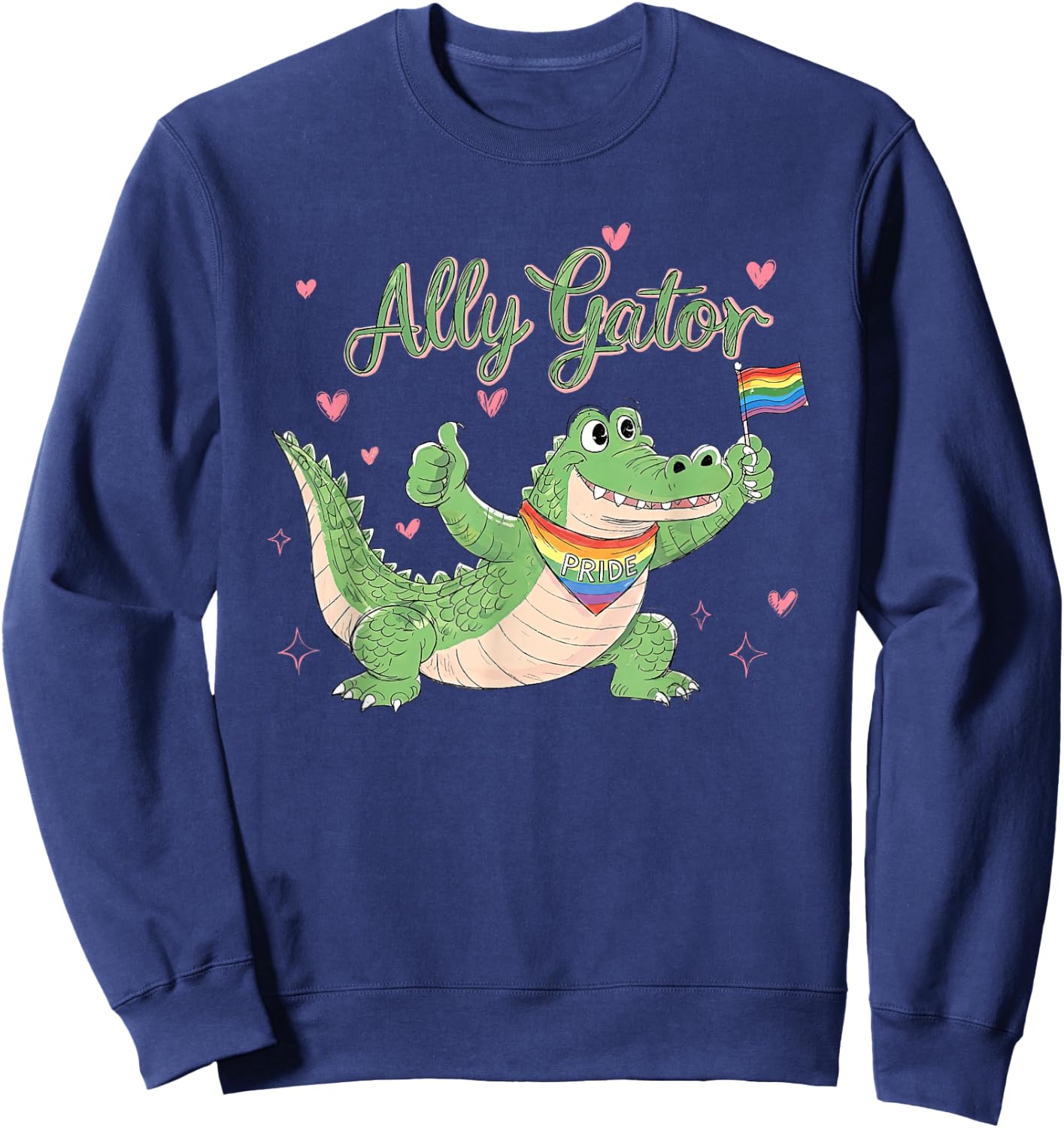 Proud Ally Gator Pride Month LGBTQ Alligator Rainbow Flag Sweatshirt - Sweatshirt | Navy