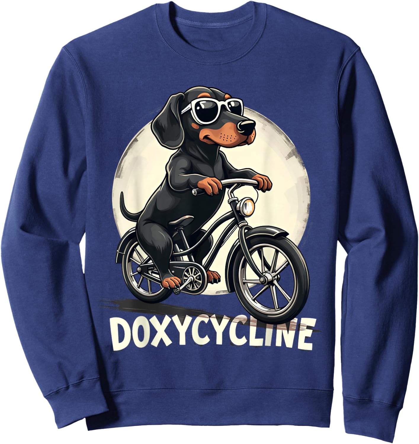 Doxycycline Pharmacy Funny Dachshund On Bicycle Pharmacist Sweatshirt - Sweatshirt | Navy