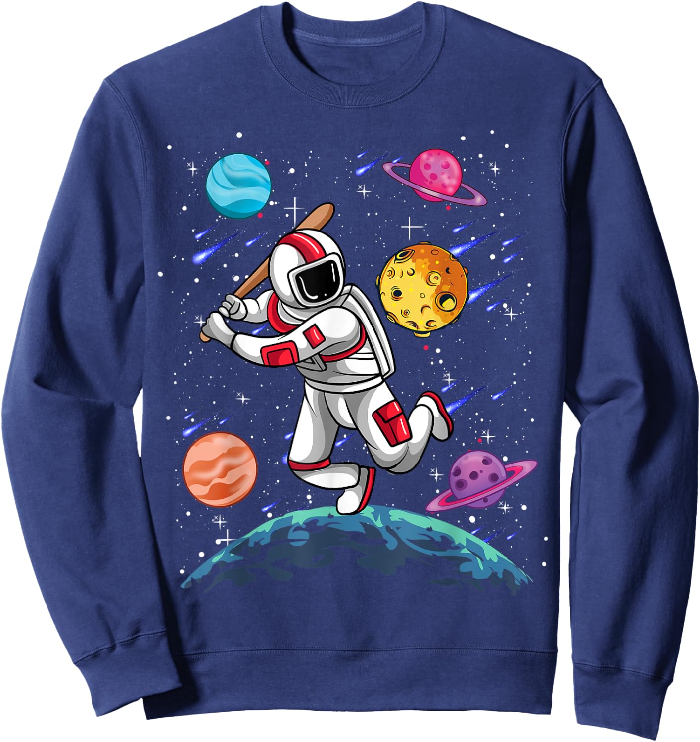 Astronaut Softball Player Sport Galaxy Outer Space Planets Sweatshirt - Sweatshirt | Navy