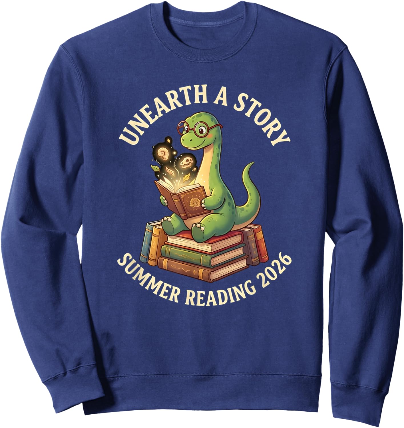 Unreath a Story Summer Library Reading 2026 Dinosaur Book Sweatshirt - Sweatshirt | Navy