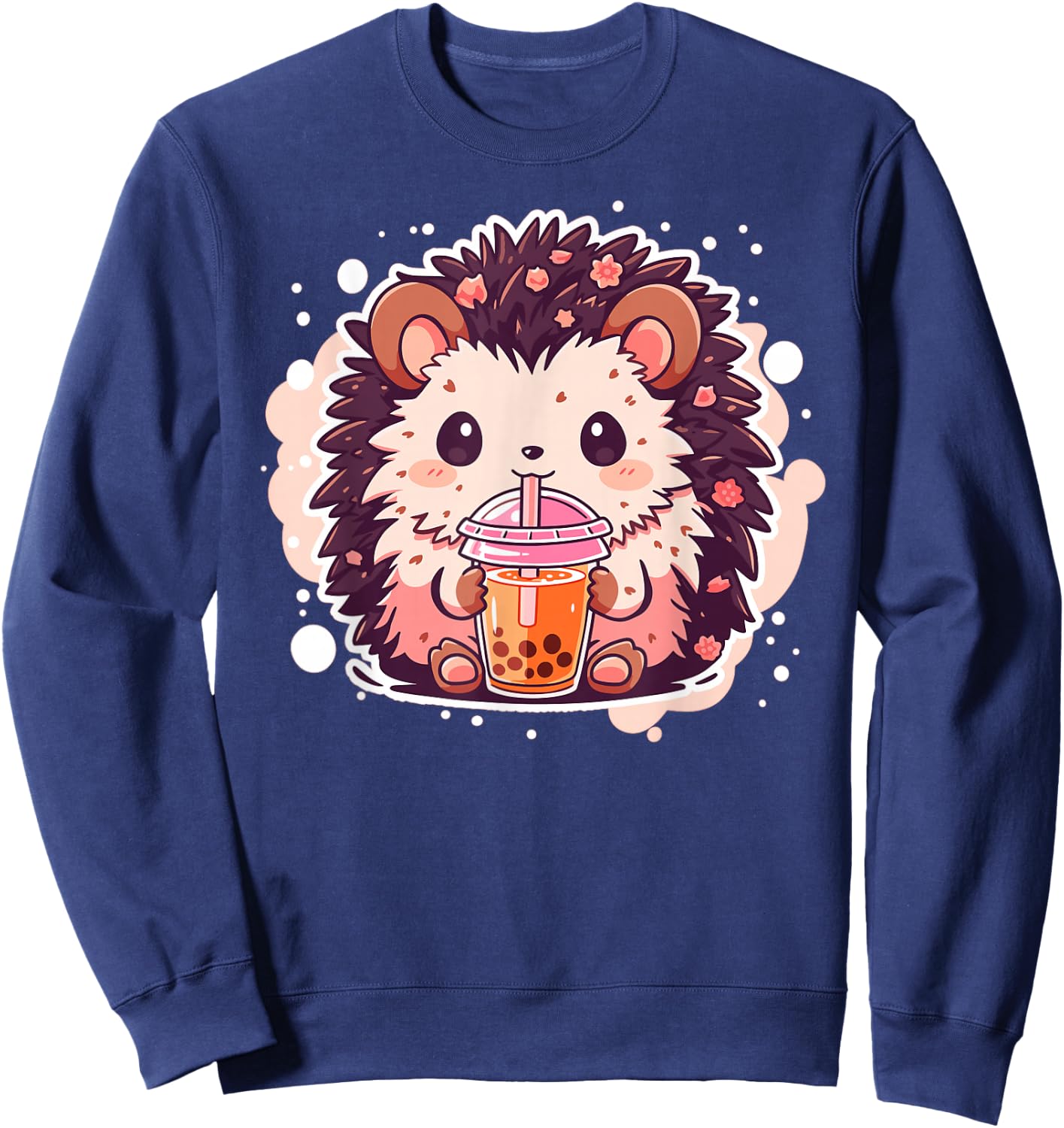 Kawaii Hedgehog drinks Bubble Tea Hedgehogs Boba Sweatshirt - Sweatshirt | Navy