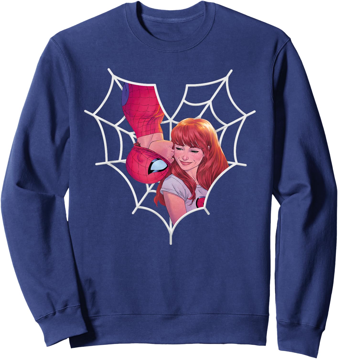 Marvel Spider-Man and Mary Jane Kiss Heart Web Sweatshirt - Sweatshirt | Navy