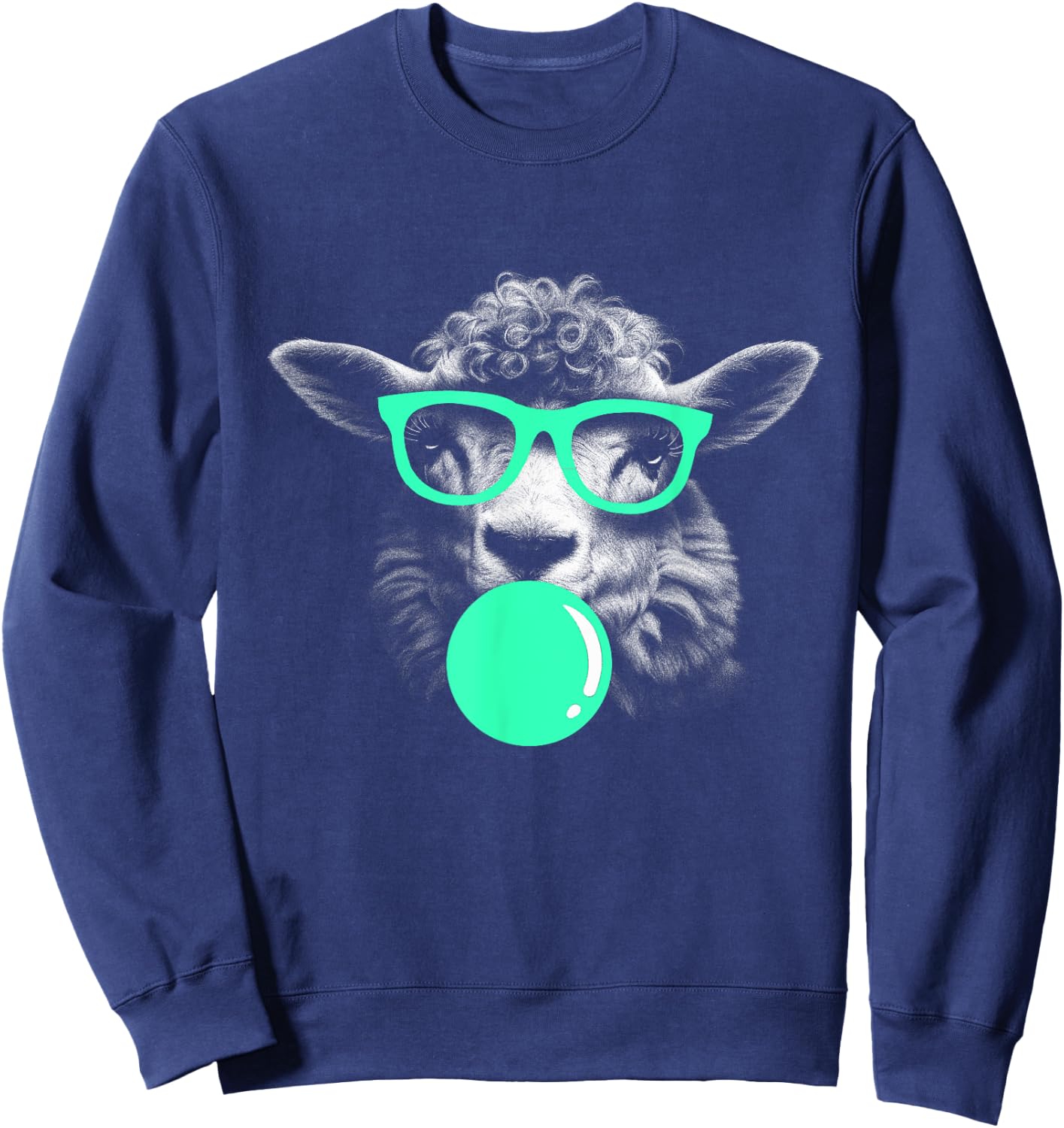 Sheep Funny Sunglasses Chewing Gum Fun cool shaggy green Sweatshirt - Sweatshirt | Navy