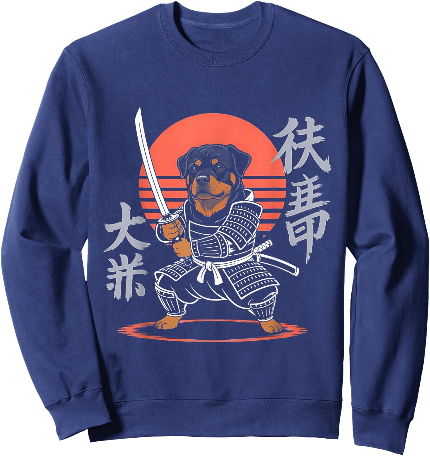 Funny Rottweiler Ninja Samurai Retro Anime Rottie Dog Lovers Sweatshirt - Sweatshirt | Navy