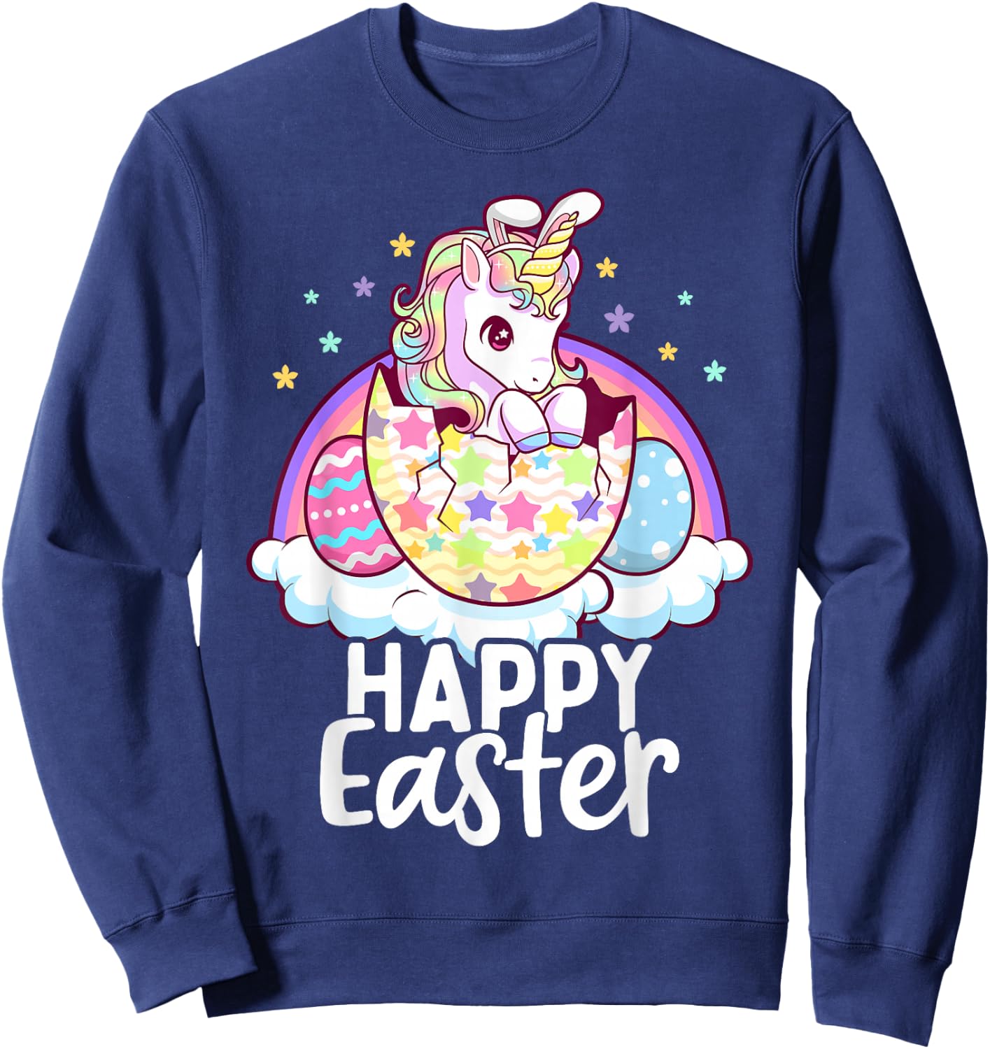 Happy Easter Unicorn Bunny Girls Kids Easter Eggs Sweatshirt - Sweatshirt | Navy