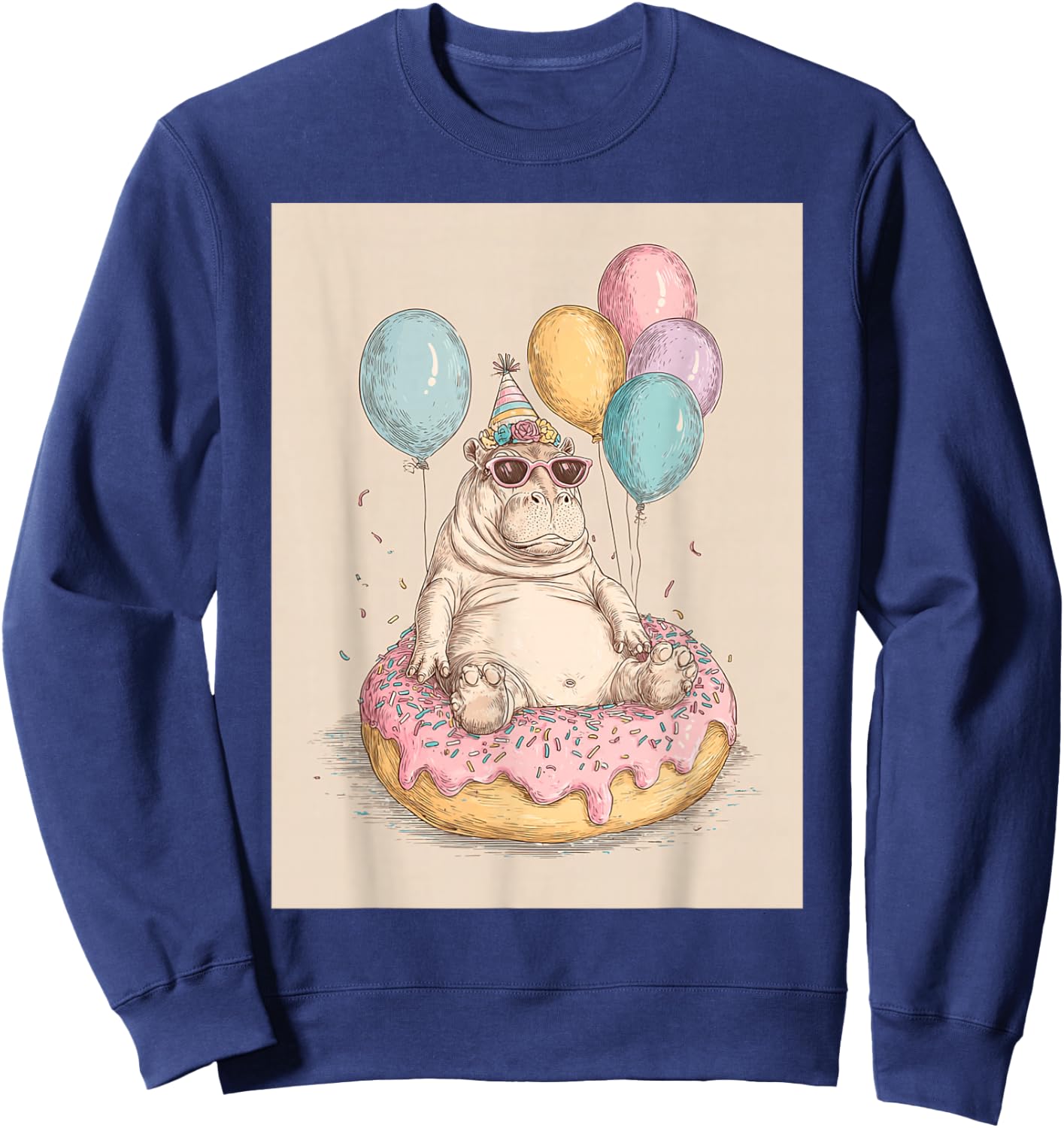 Funny Birthday Party Hippo Teen Boys Girls Sweatshirt - Sweatshirt | Navy