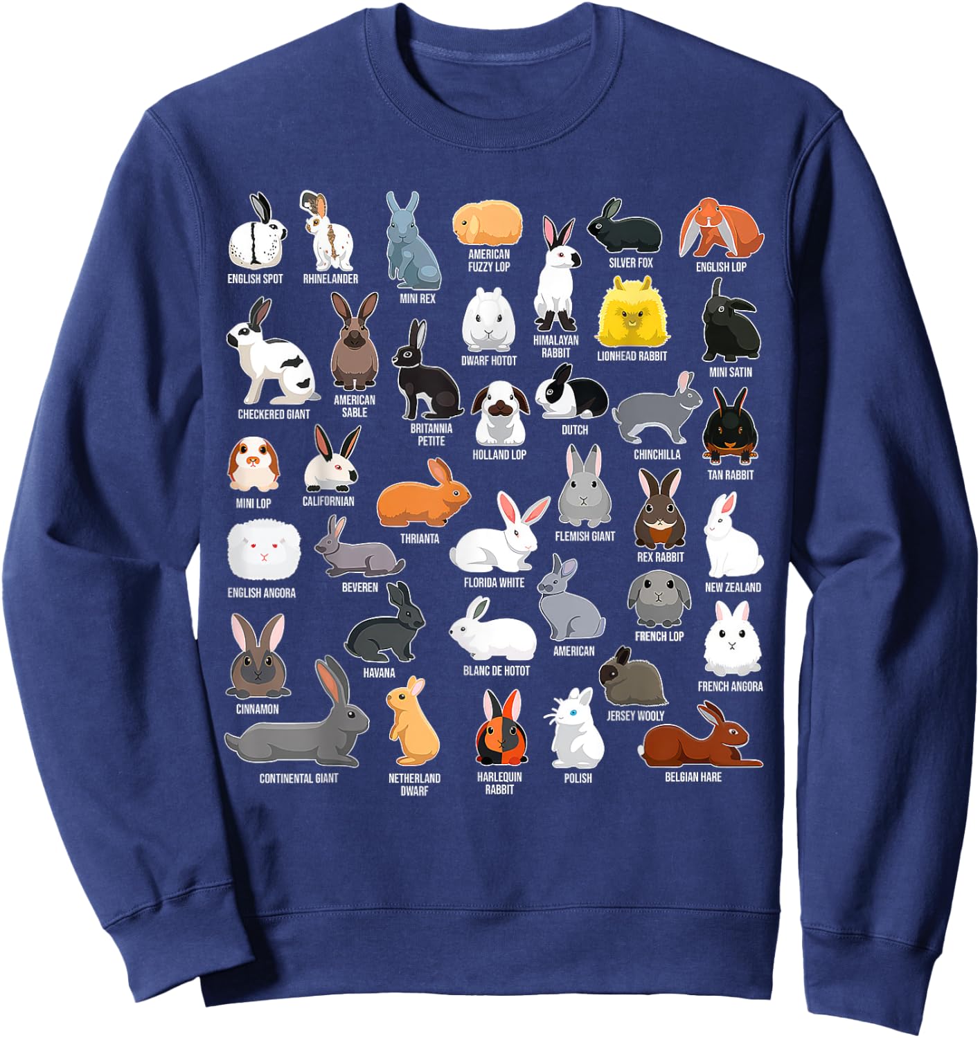 Types Of Rabbits Bunny Lover Animals Pet Men Women Kids Sweatshirt - Sweatshirt | Navy