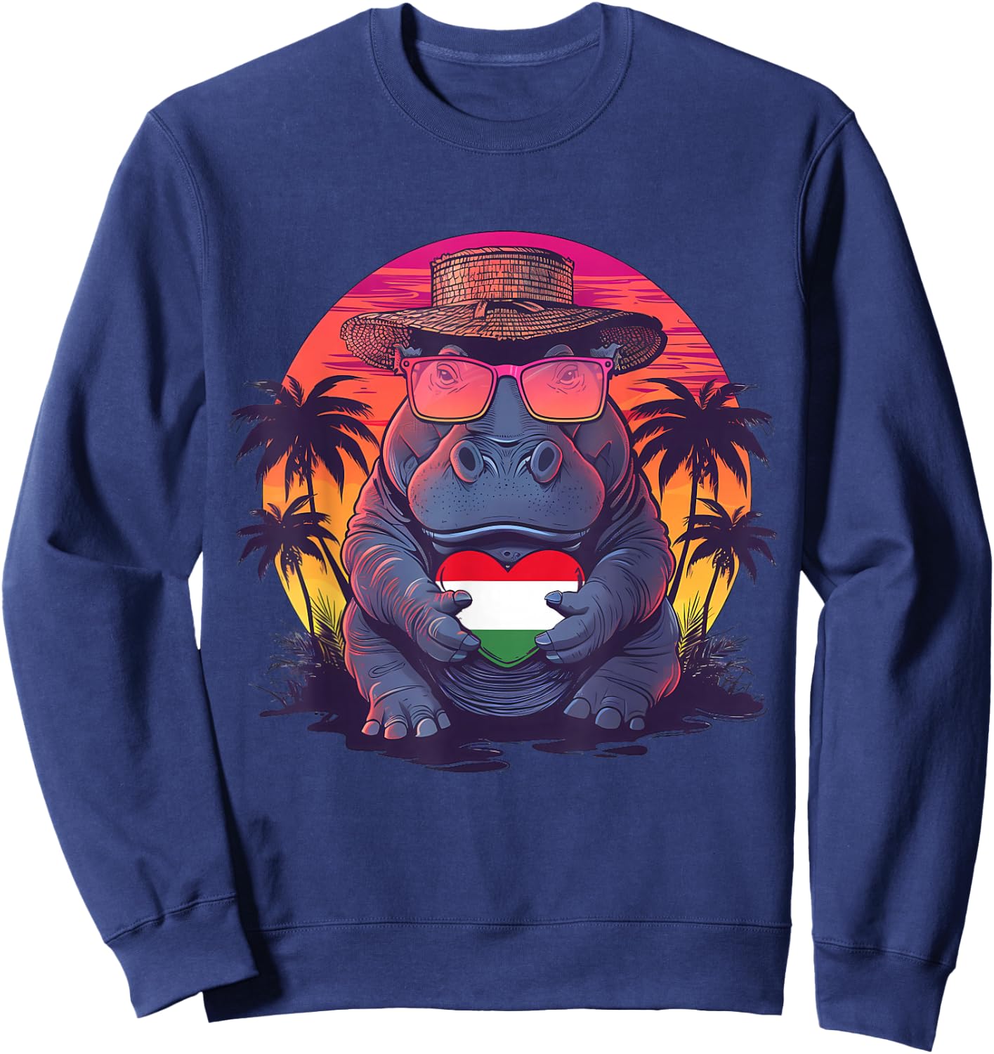 Hungary Flag Rhino Sunset Heart Sunglasses Hungarian Roots Sweatshirt - Sweatshirt | Navy