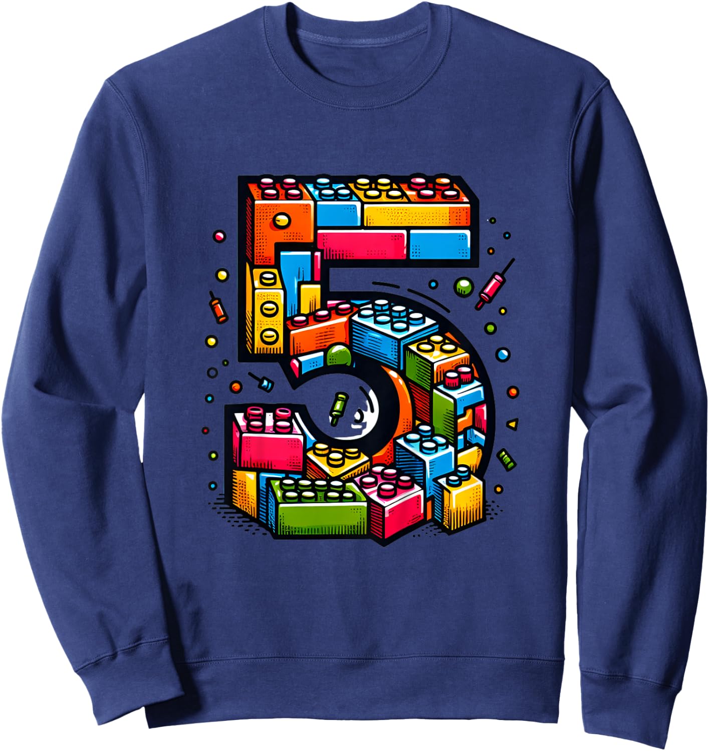Children's 5th Birthday with Building Blocks Gift , black Sweatshirt - Sweatshirt | Navy