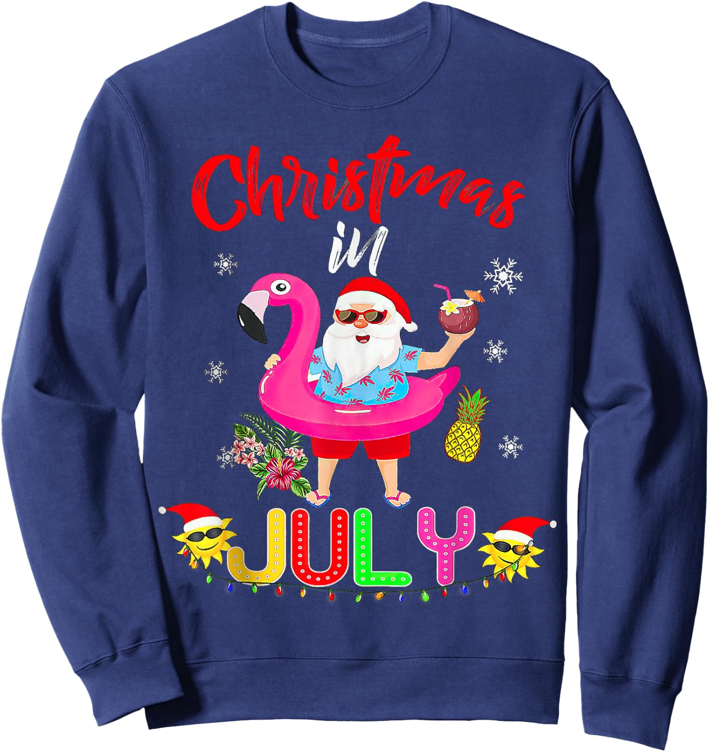 Christmas in July Santa Hawaiian flamingo Sweatshirt - Sweatshirt | Navy