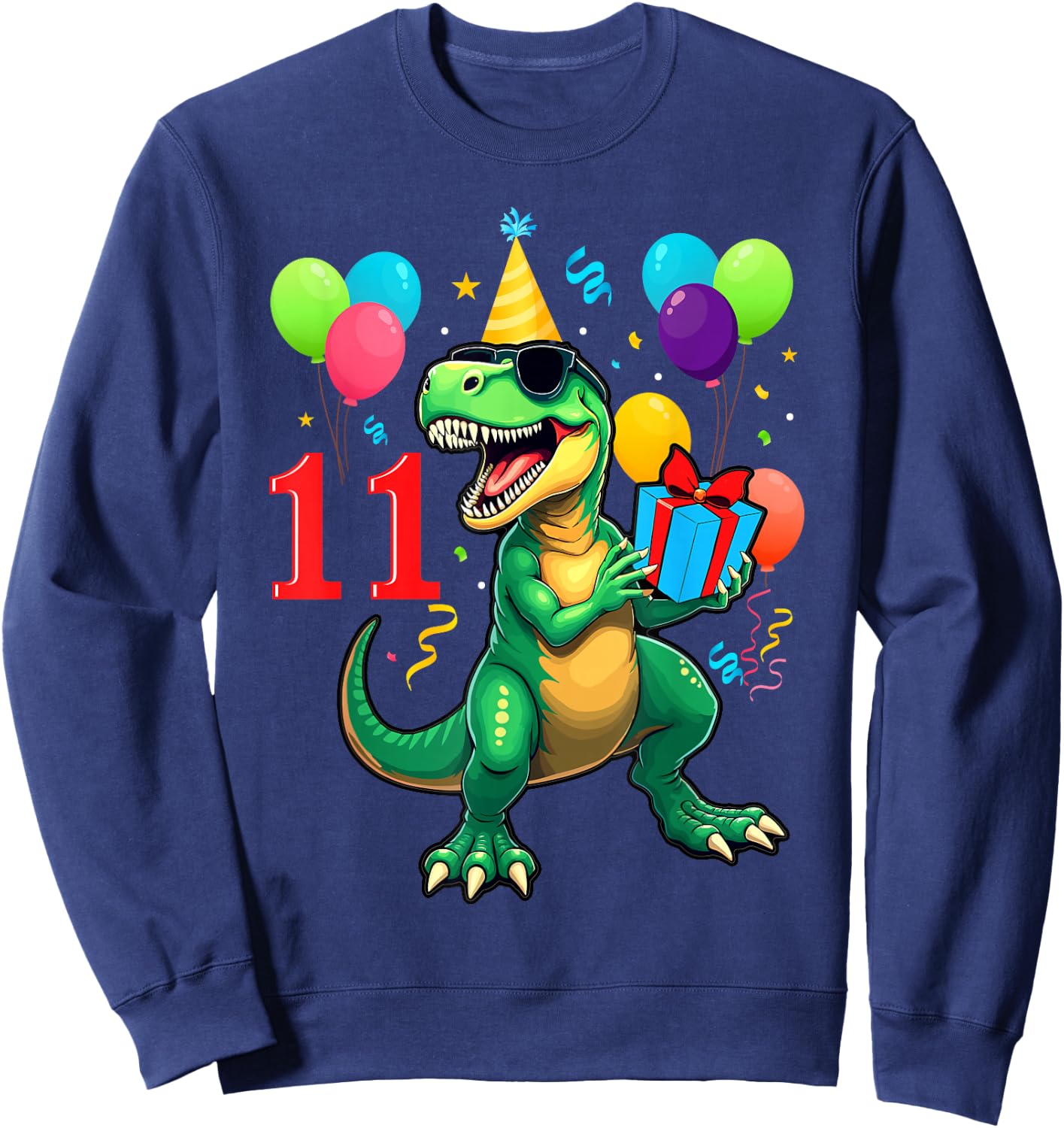 11th Birthday Shirt Boy Dinosaur Happy Bday T-rex Party Kids Sweatshirt - Sweatshirt | Navy
