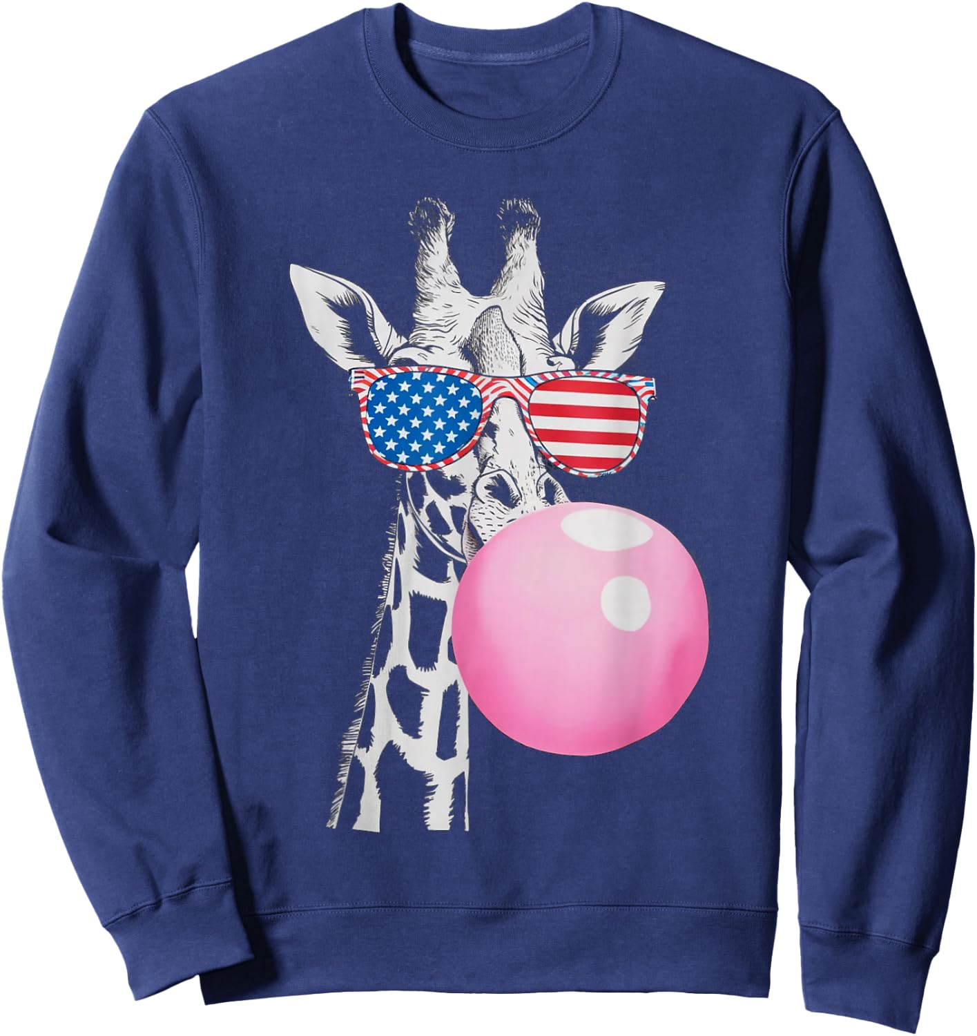 Cool Giraffe with American Flag Sunglasses 4th Of July Gifts Sweatshirt - Sweatshirt | Navy