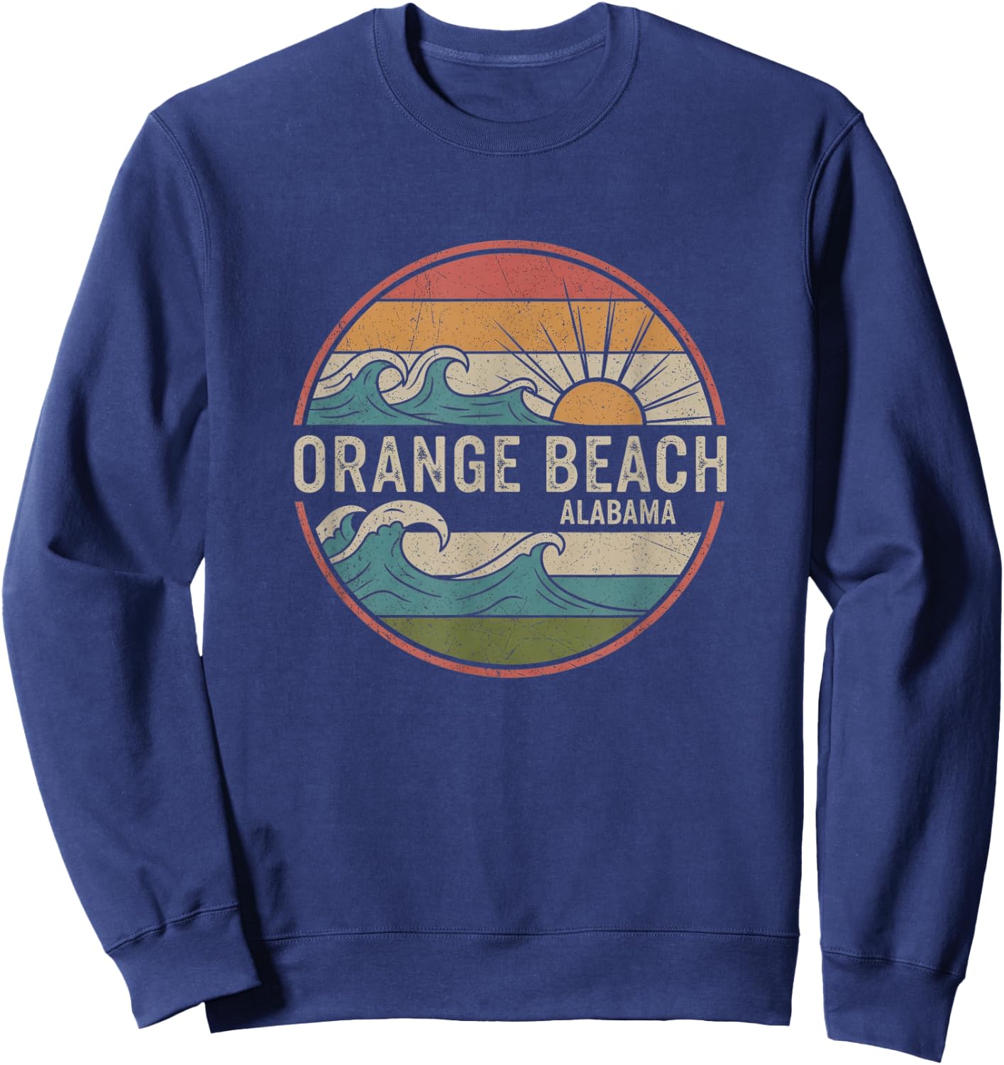 Retro Orange Beach Alabama Drawing Art Design Sweatshirt - Sweatshirt | Navy
